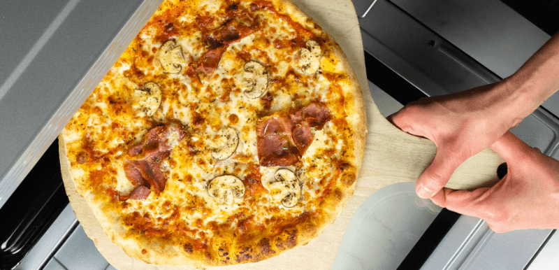 home made pizza in oven