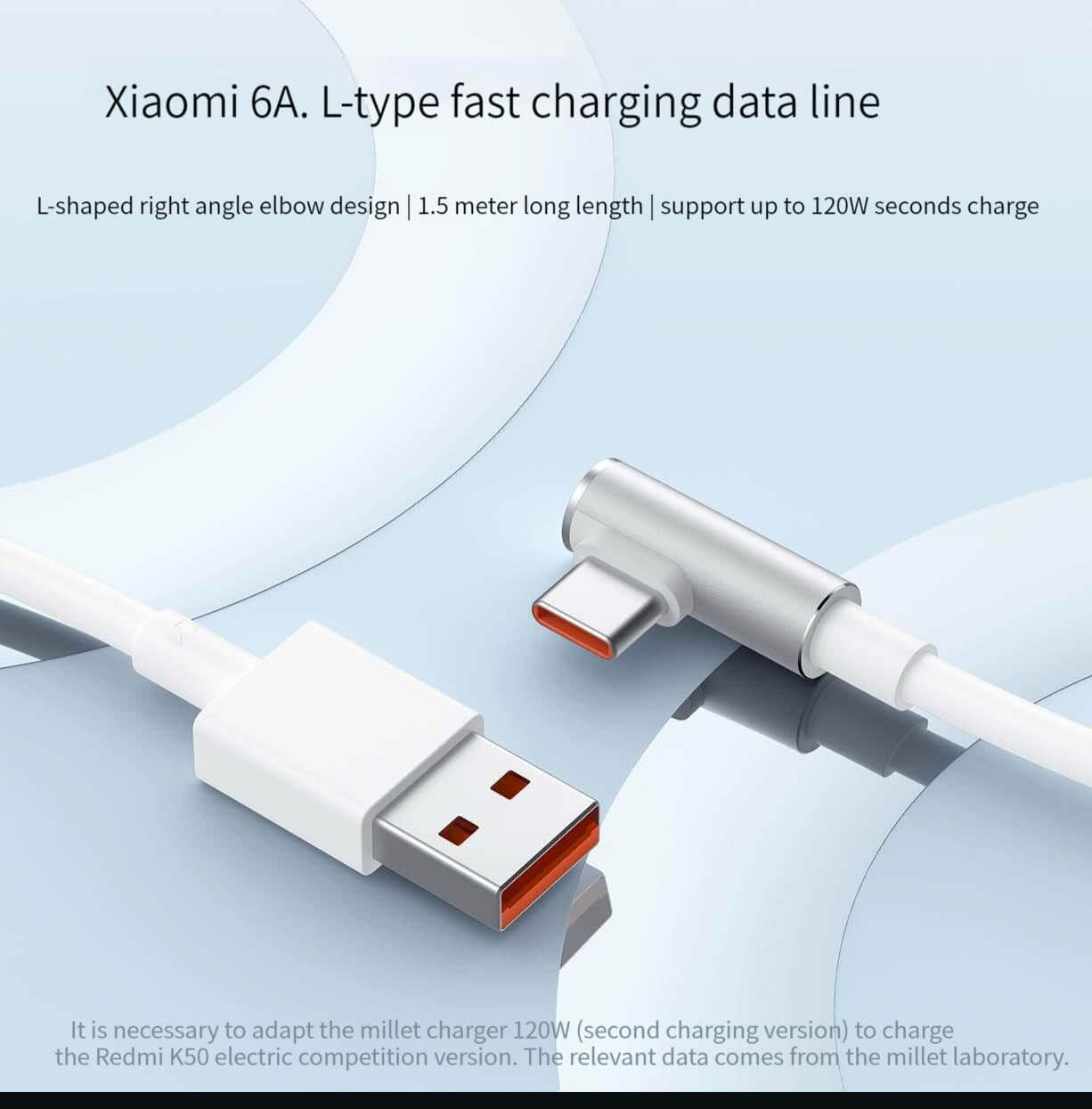 Xiaomi 6A L Shaped Type-C fast charging data cable