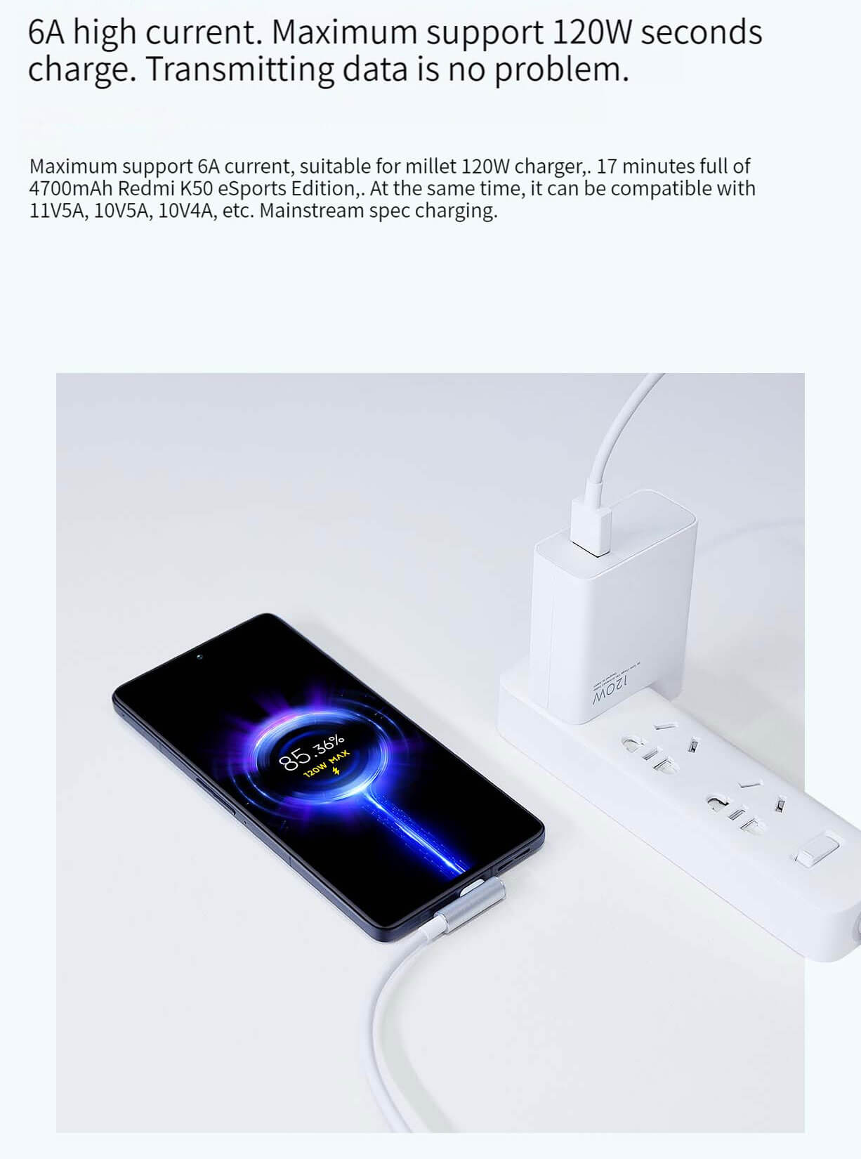 Xiaomi 6A L Shaped Type-C fast charging data cable