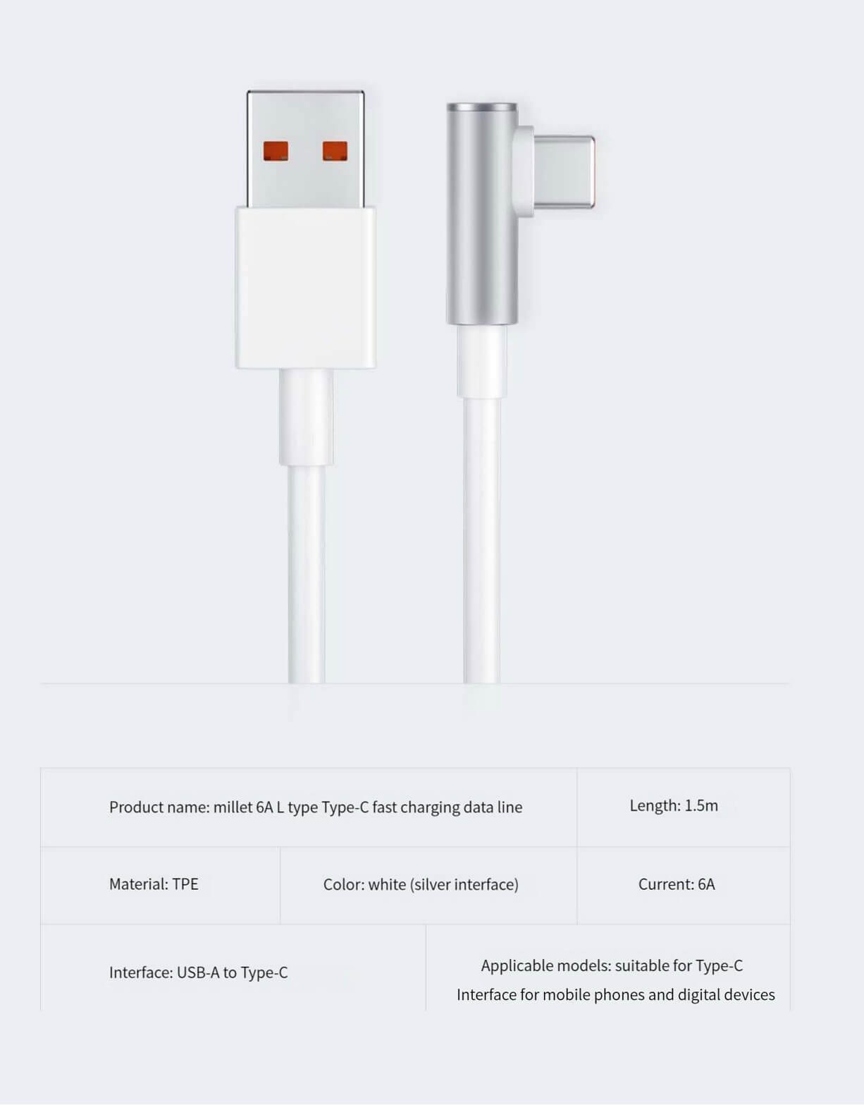 Xiaomi 6A L Shaped Type-C fast charging data cable