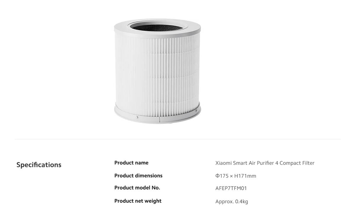Xiaomi Smart Air Purifier 4 Compact Filter