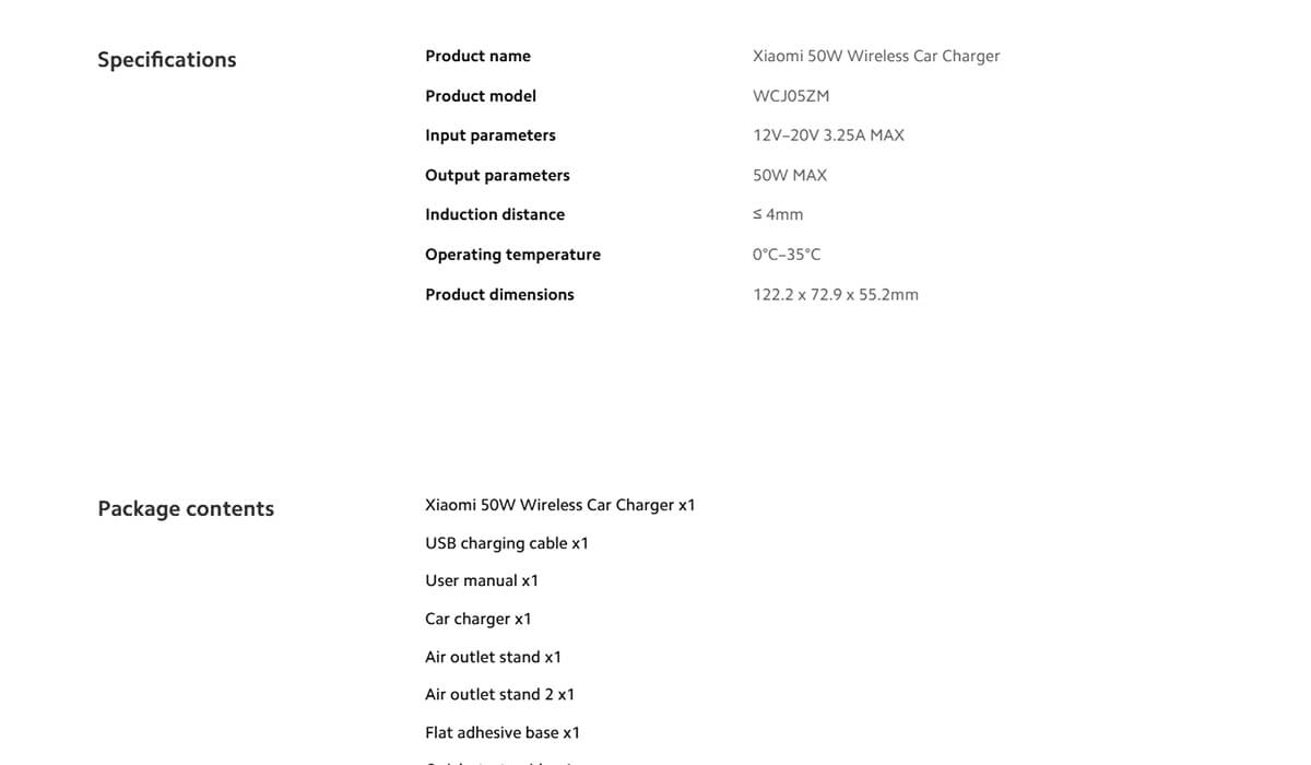 Xiaomi 50W Wireless Car Charger