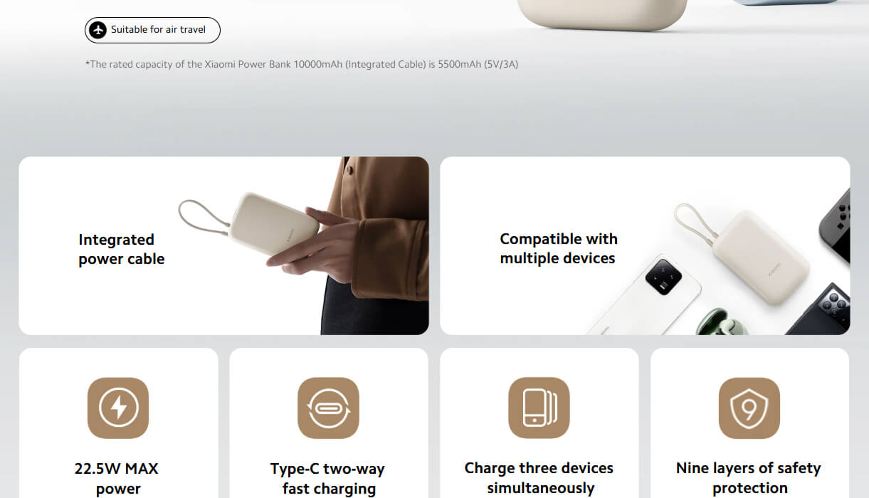 Xiaomi Power Bank 10000mAh (Integrated Cable)