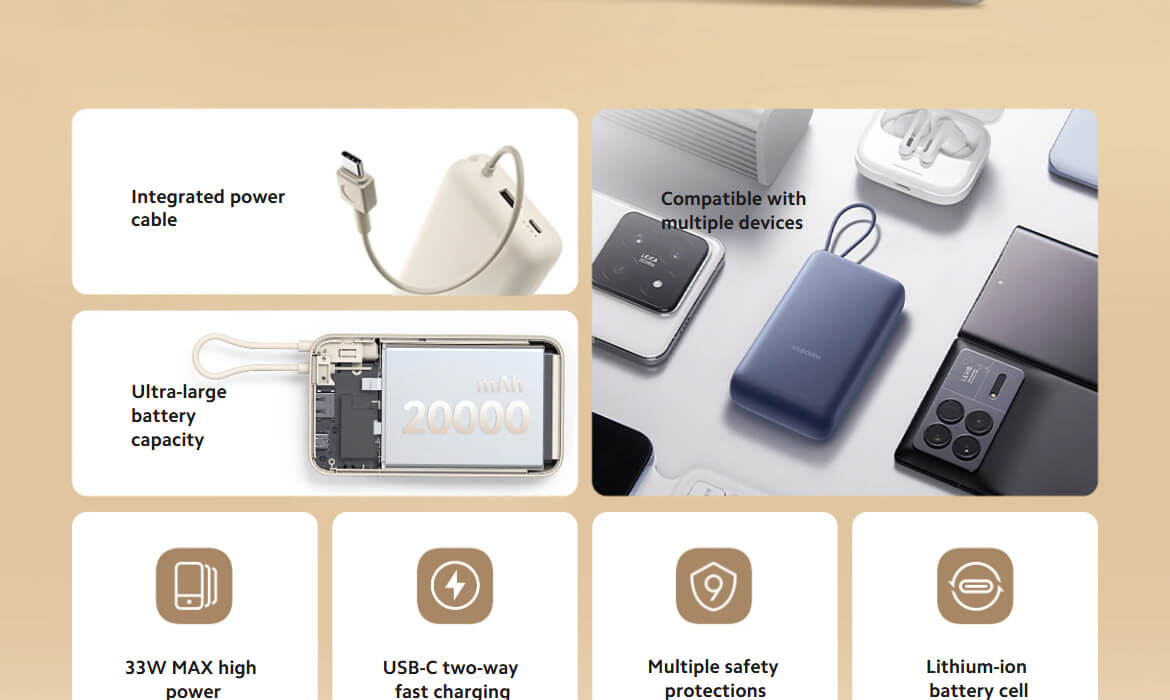 Xiaomi 33W Power Bank 20000mAh (Integrated Cable)