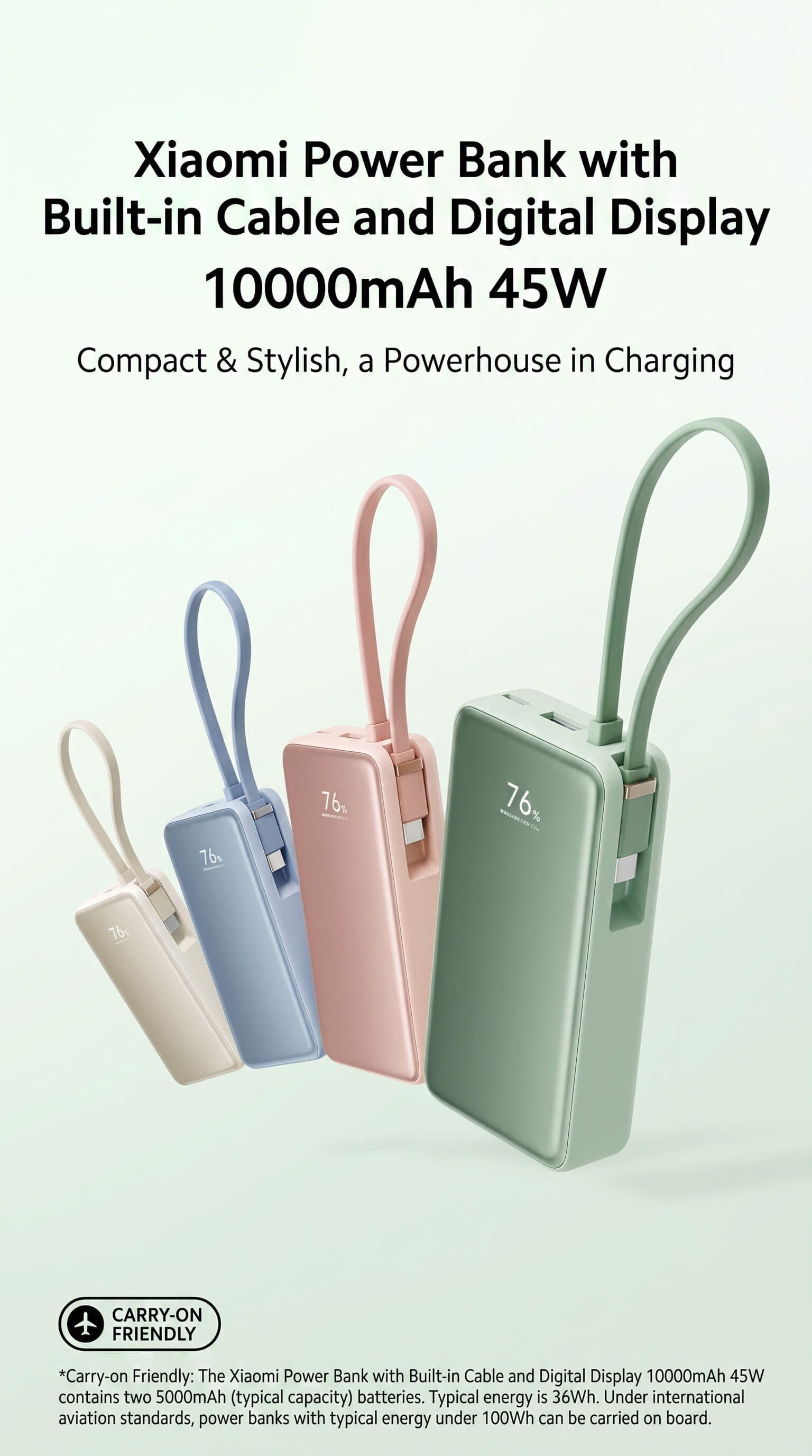Xiaomi built-in screen display power bank 10000 45W
