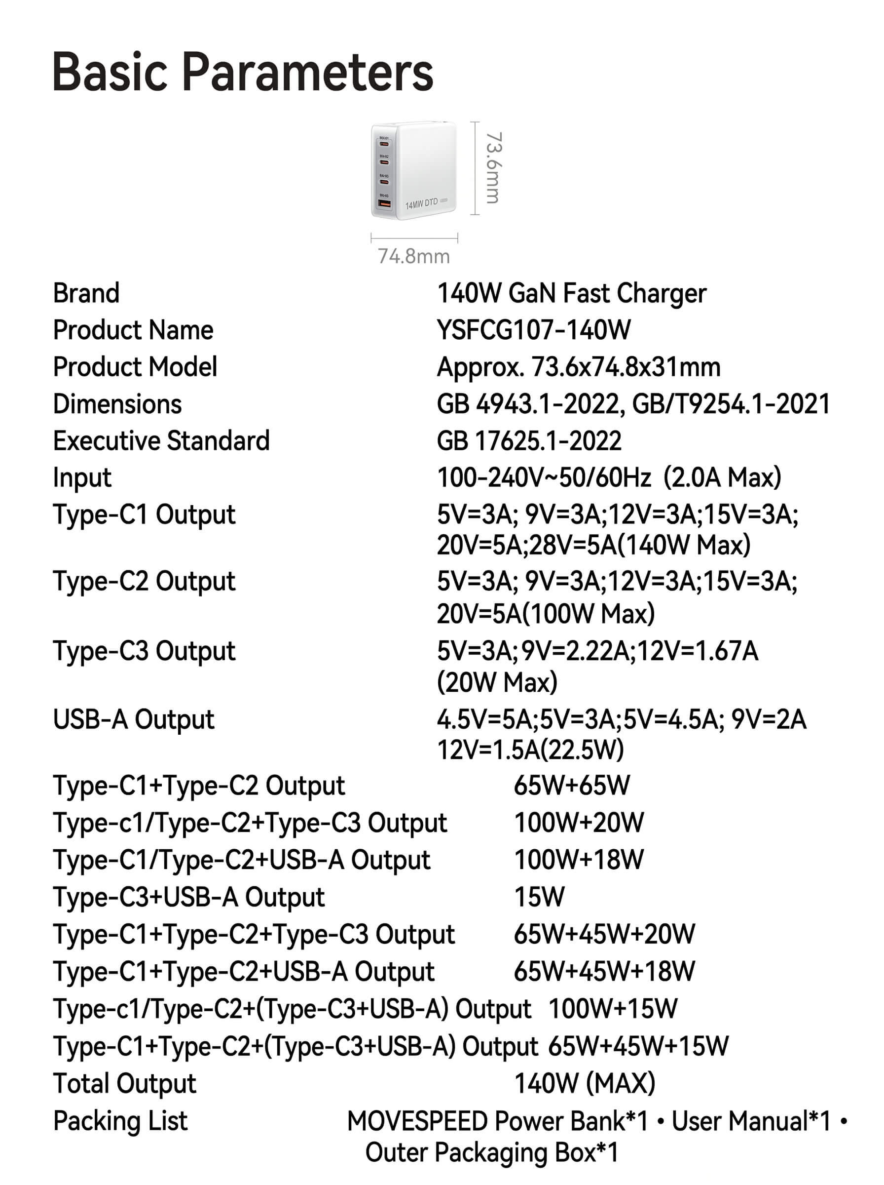 Movespeed 140W GaN Fast Charger