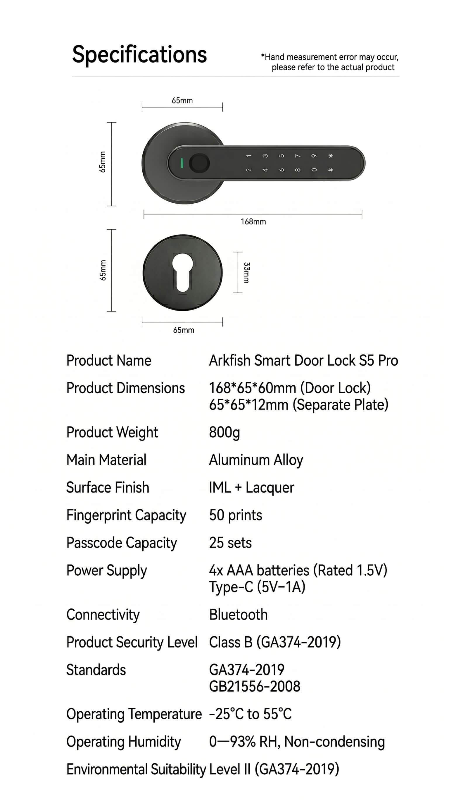 Arkfish Smart Door Lock S5 Pro Single-Lock