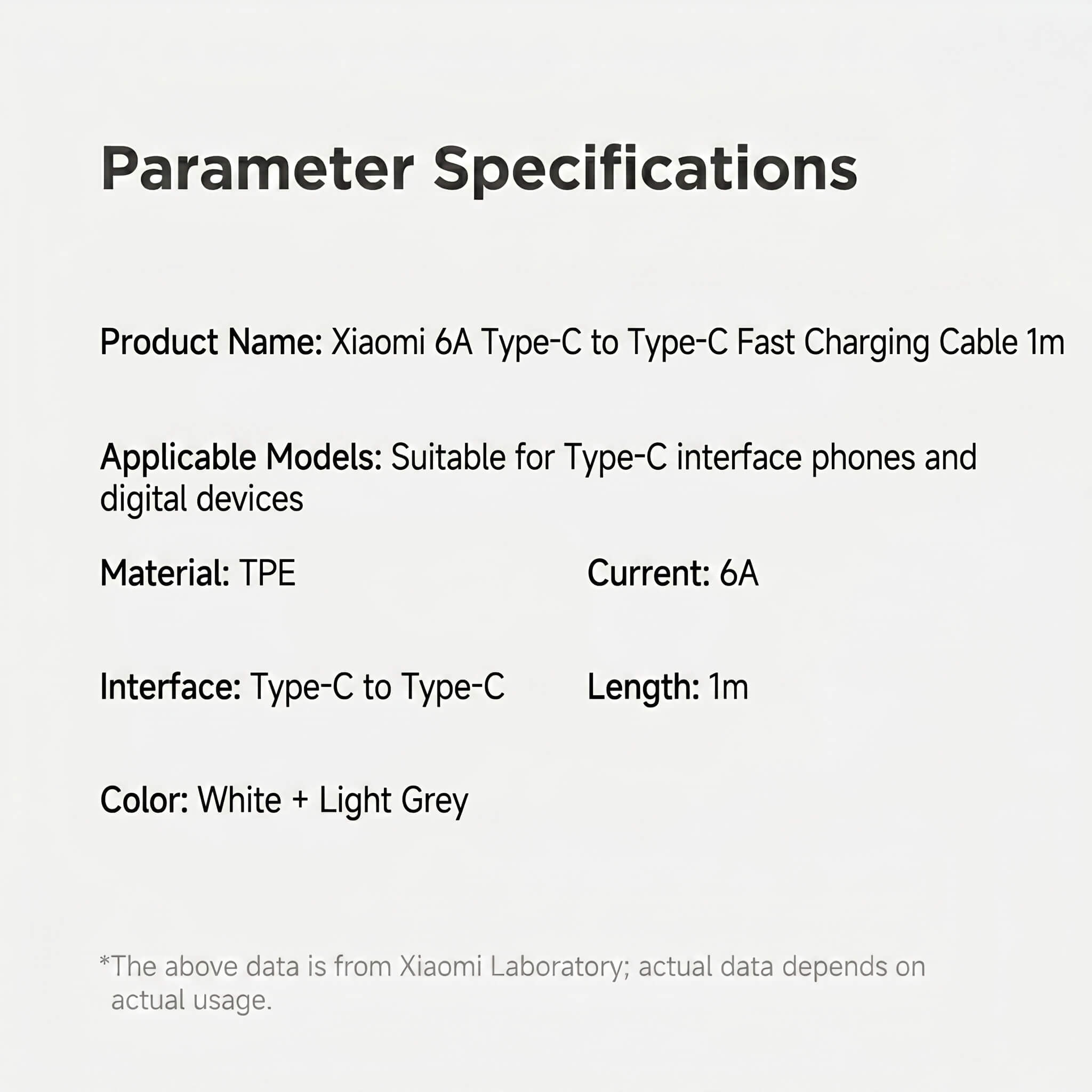 Xiaomi 6A Type-C to Type-C fast charging cable