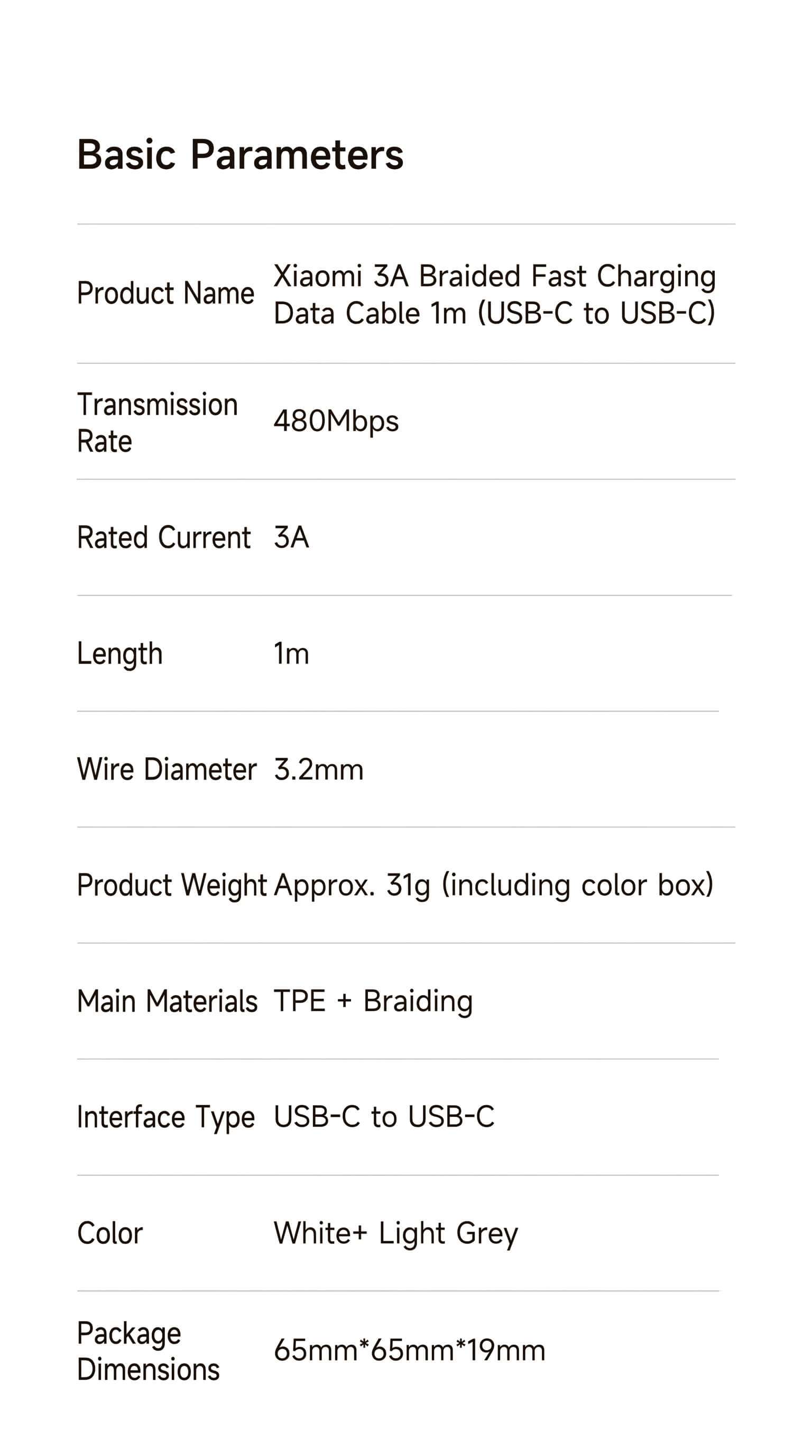 Xiaomi 3A Braided USB-C to USB-C Cable (1m)
