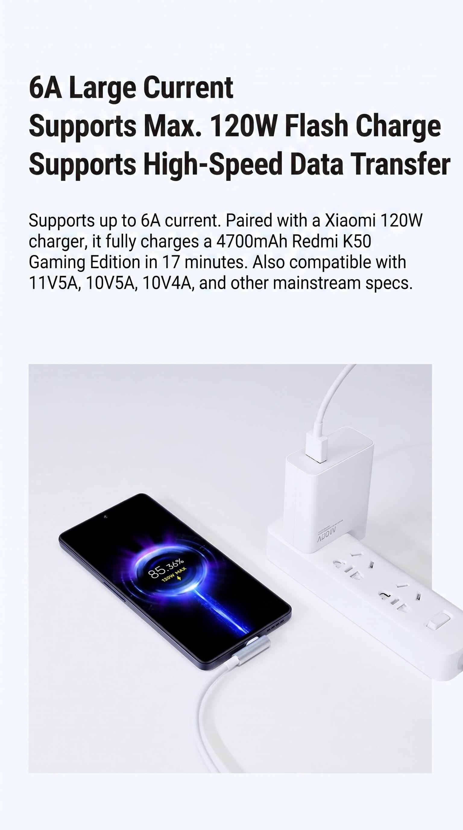 Xiaomi 6A L Shaped Type-C fast charging data cable