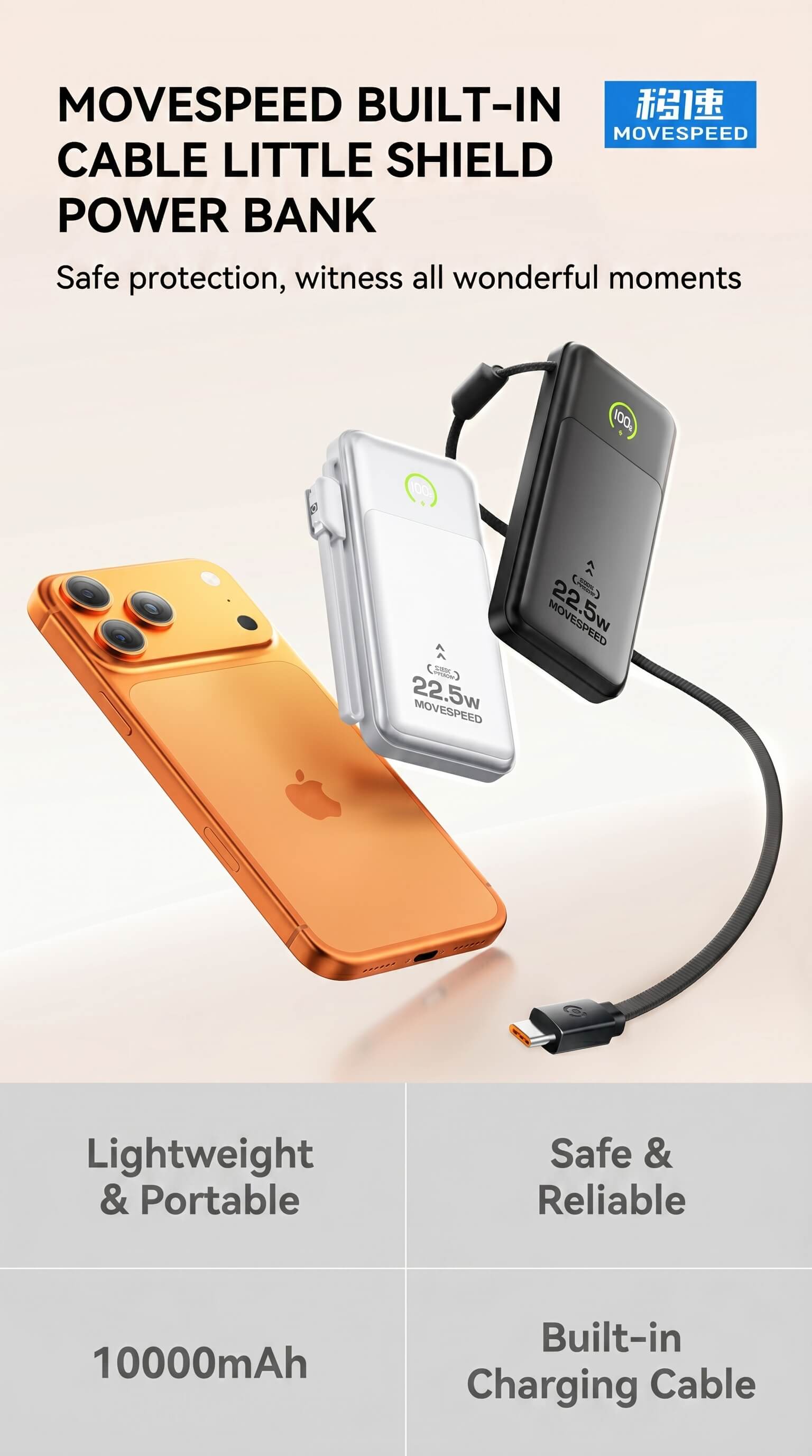 Speed-Up Power Bank with Built-in Cable 10000mAh 22.5W