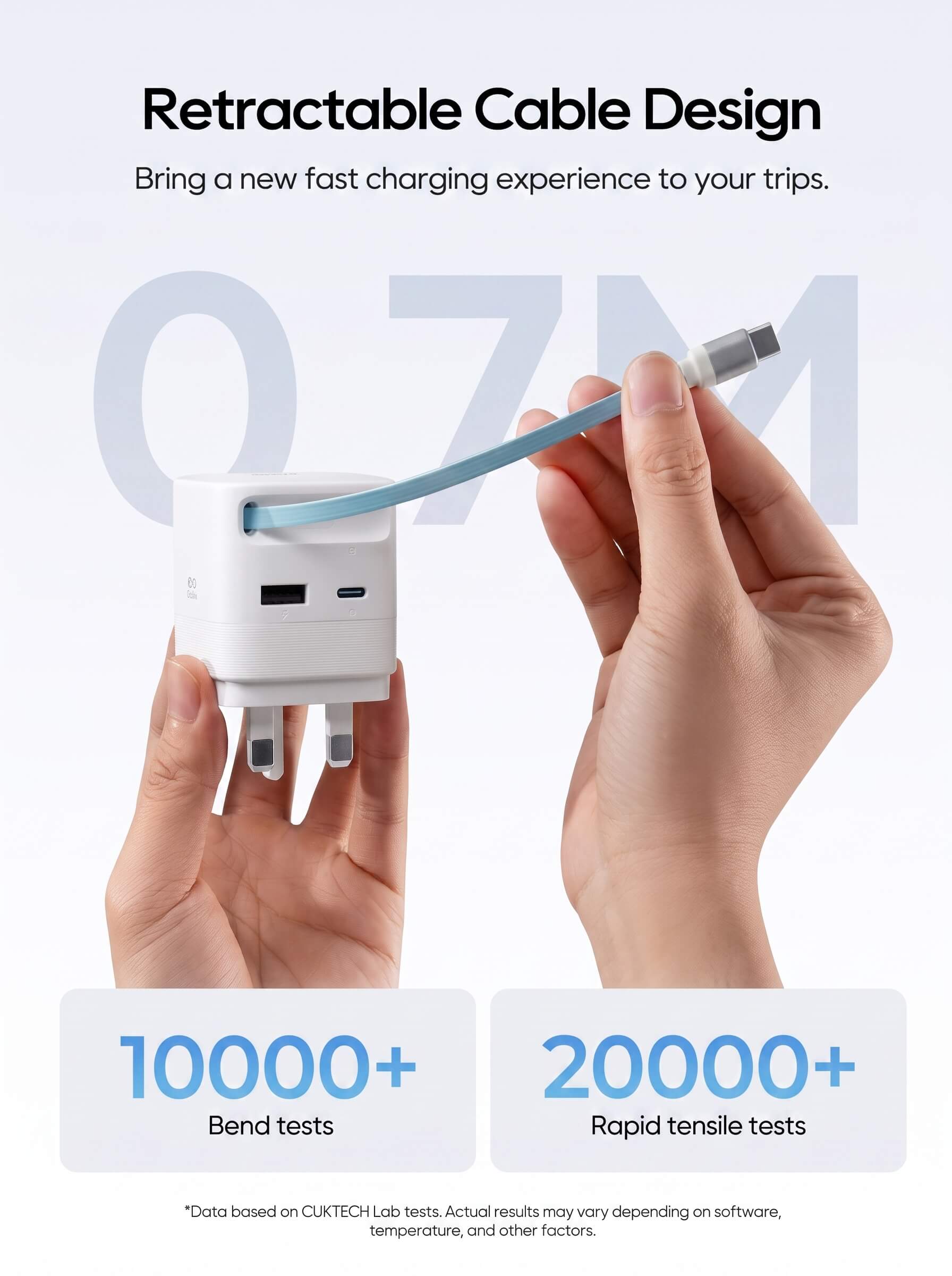 CUKTECH 65W GaN Charger with Built-in Telescopic USB-C Cable