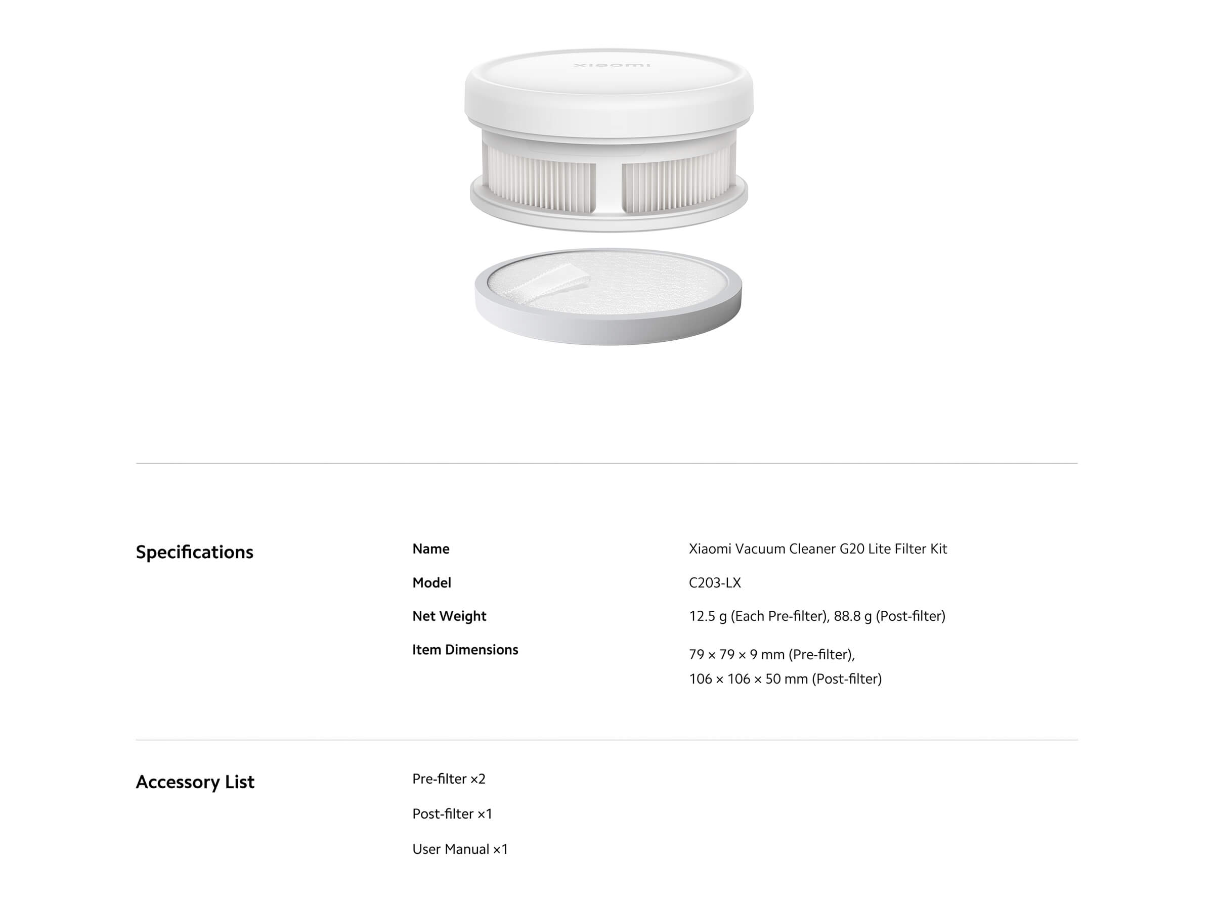 Xiaomi Vacuum Cleaner G20 Lite Filter Kit