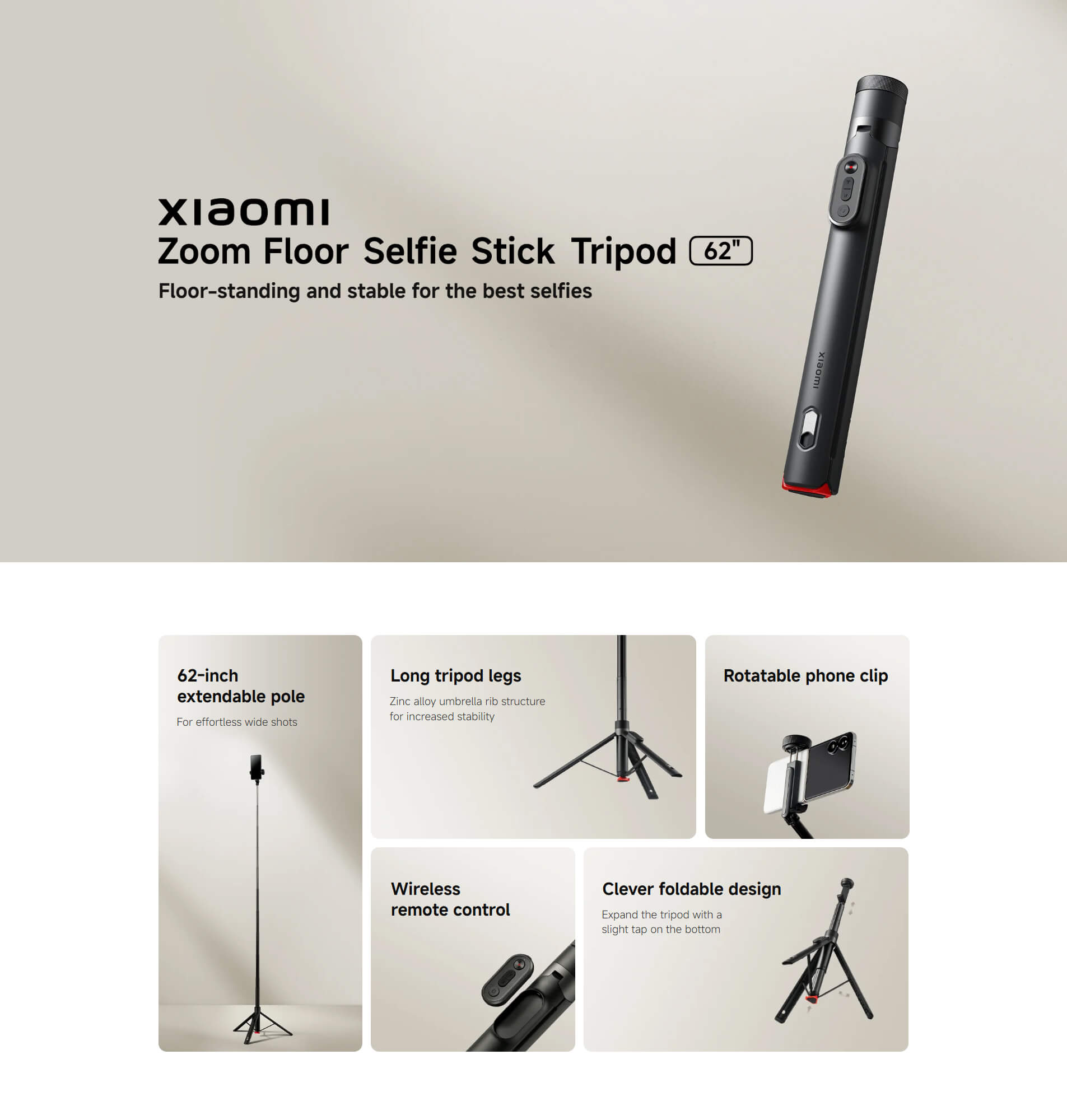 Xiaomi Zoom Floor Selfie Stick Tripod 62