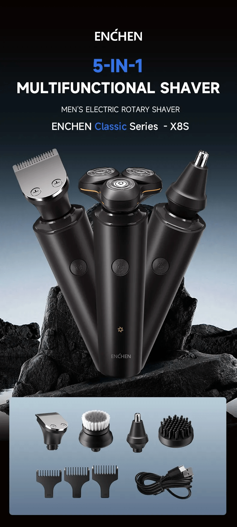 ENCHEN X8S-C 5-in-1 Electric Shaver & Grooming Kit