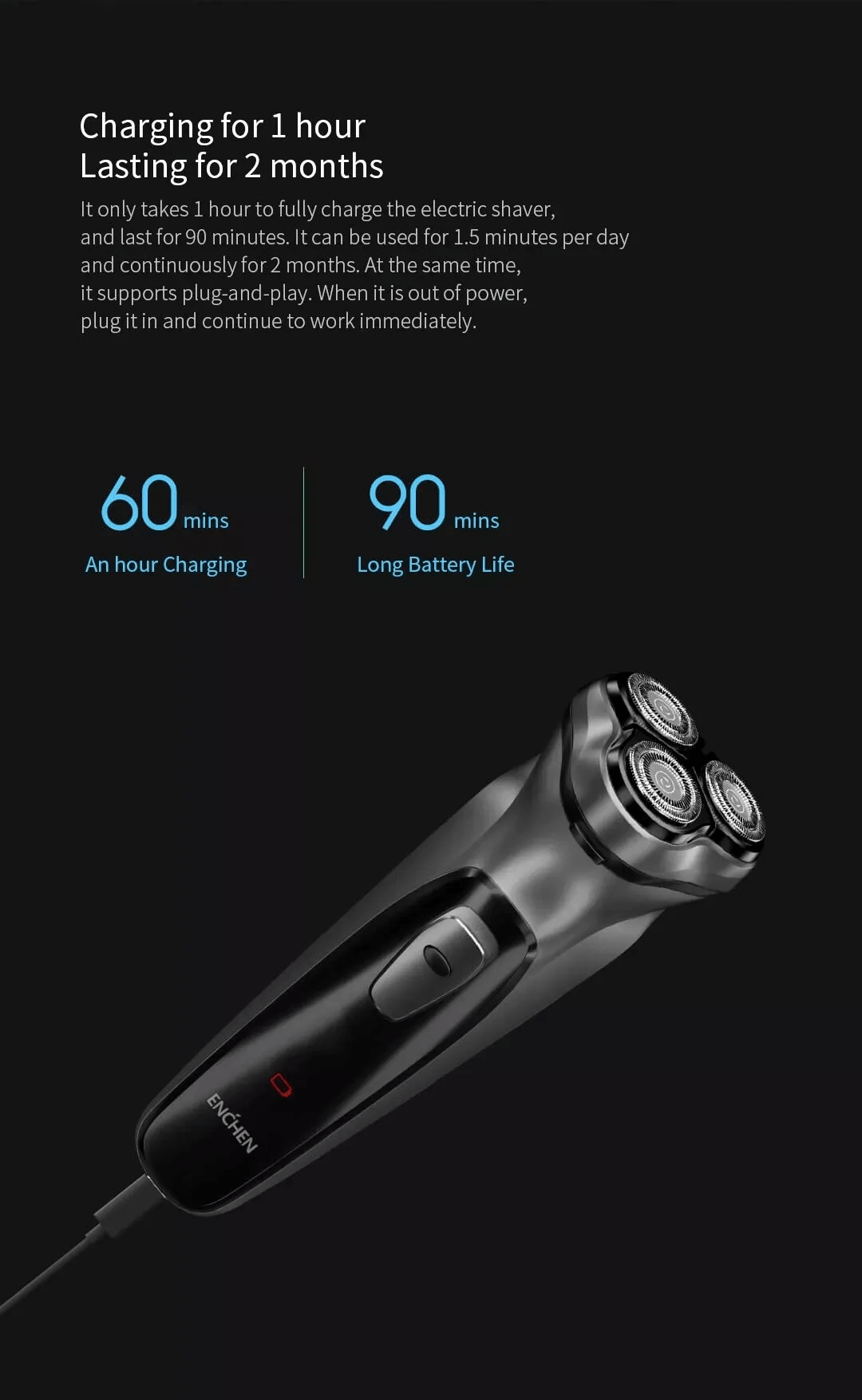 ENCHEN Blackstone-C 3D Rotary Electric Shaver with Pop-Up Trimmer