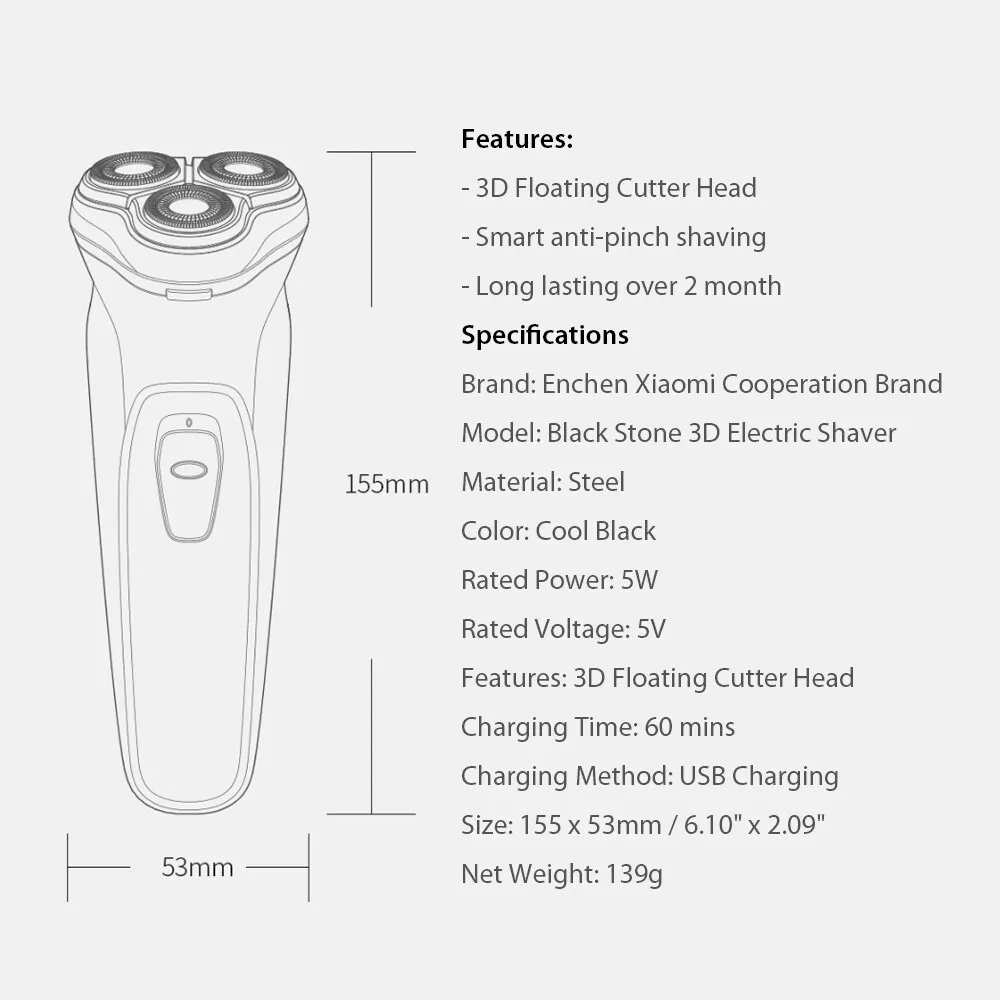 ENCHEN Blackstone-C 3D Rotary Electric Shaver with Pop-Up Trimmer