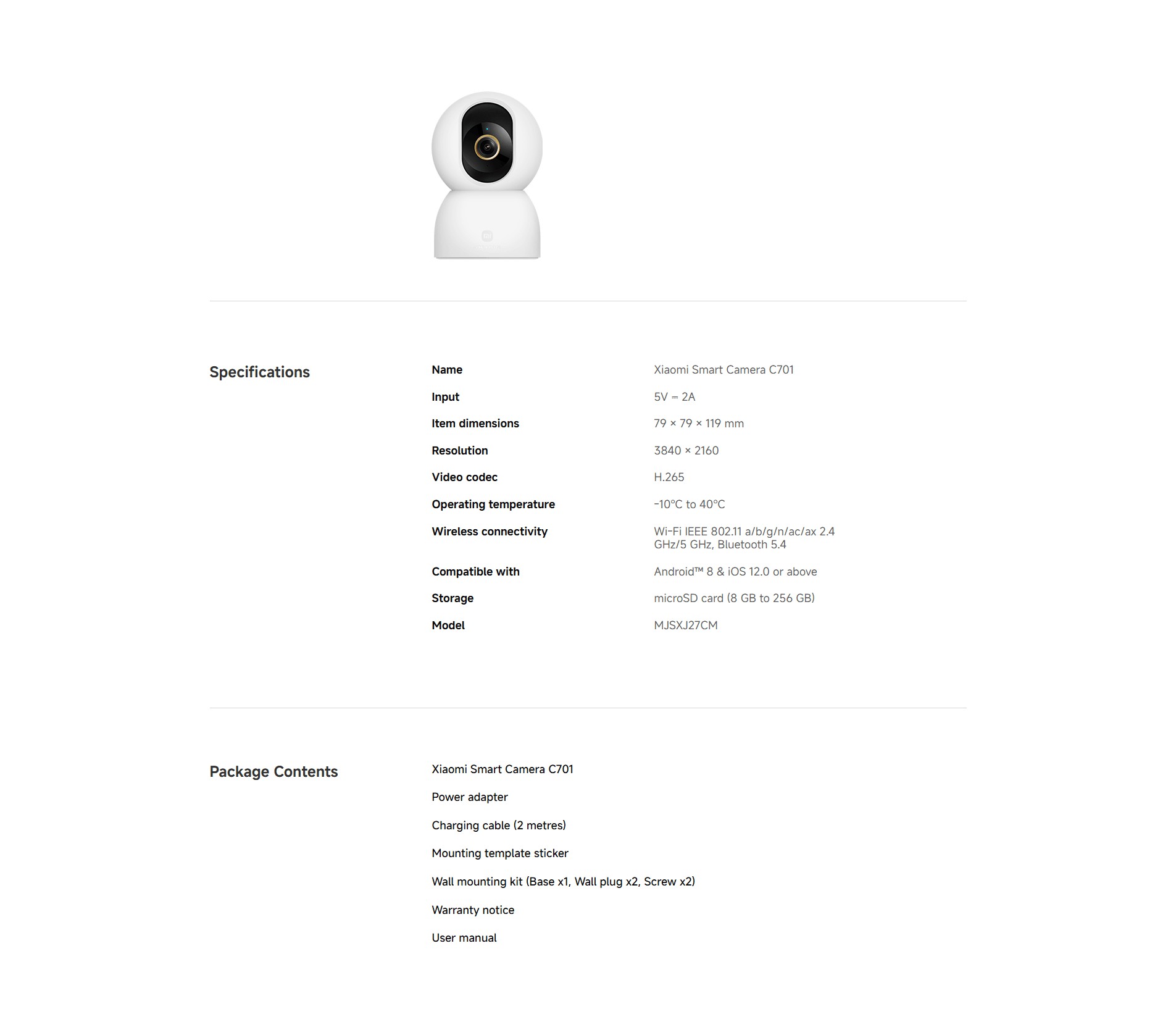 Xiaomi Smart Camera C701