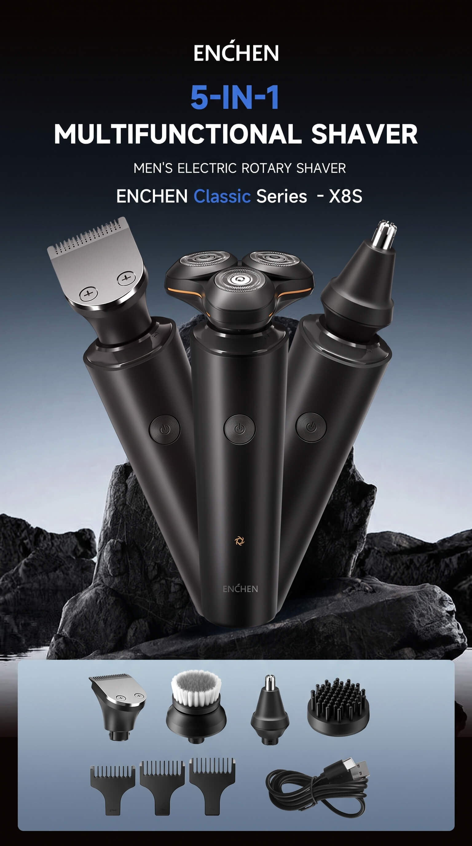 ENCHEN X8S-C 5-in-1 Electric Shaver & Grooming Kit