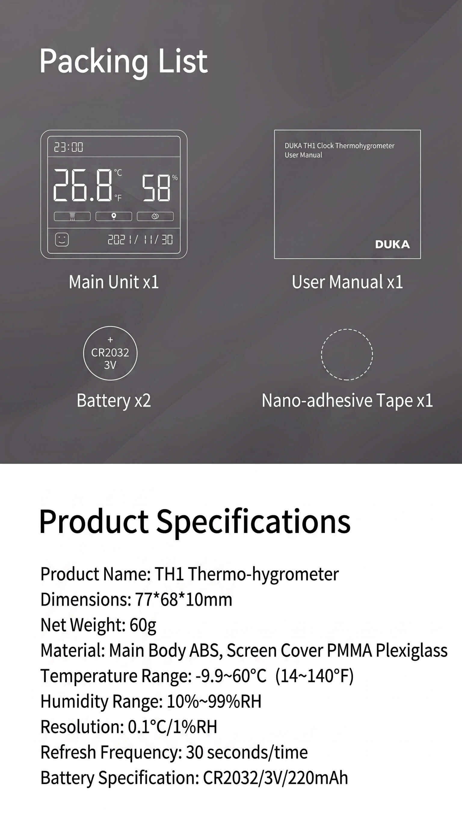 ATuMan Duke TH1 Temperature & Humidity Meter