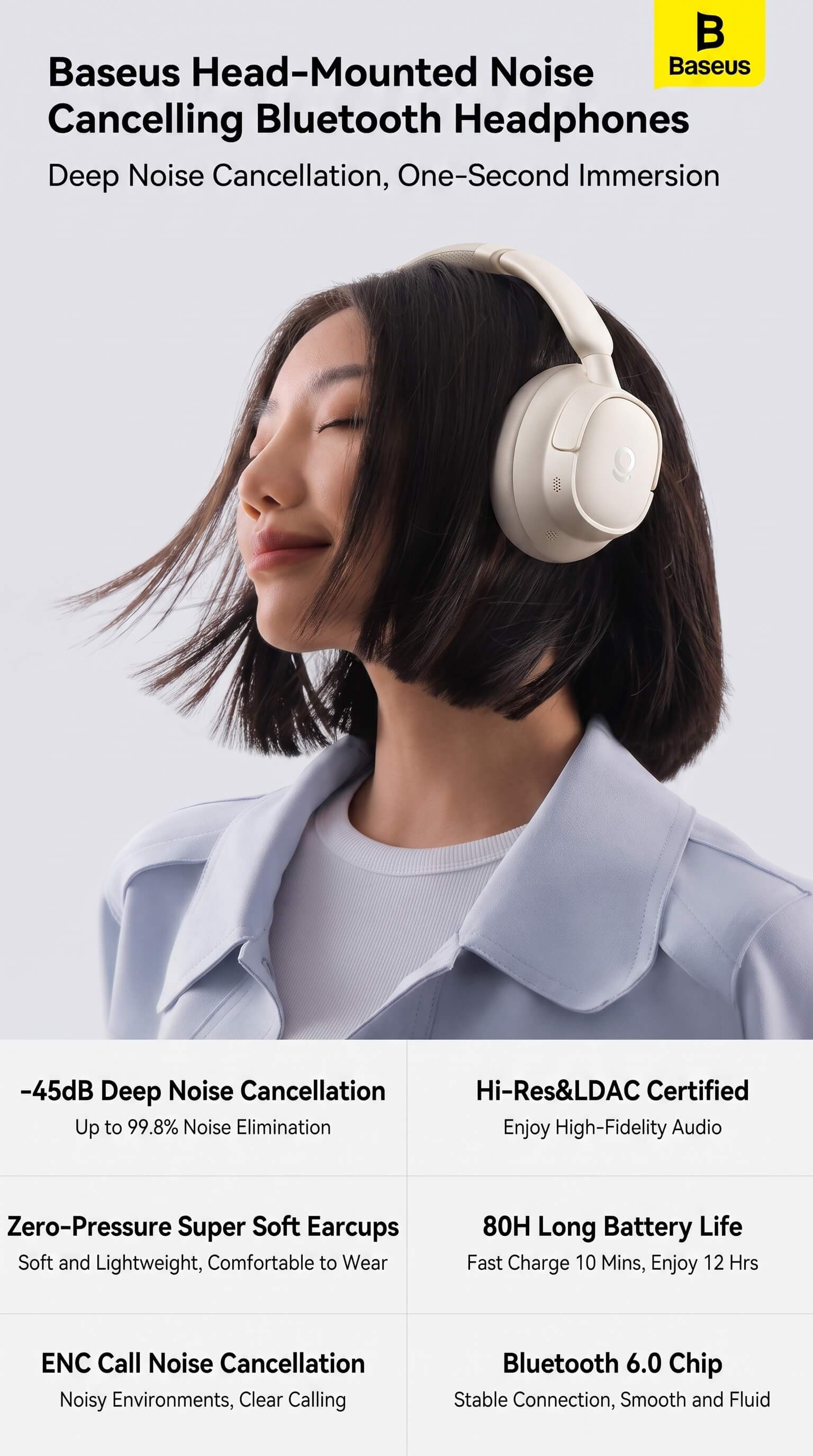 Baseus BH1 Active Noise Cancelling Bluetooth Headphones