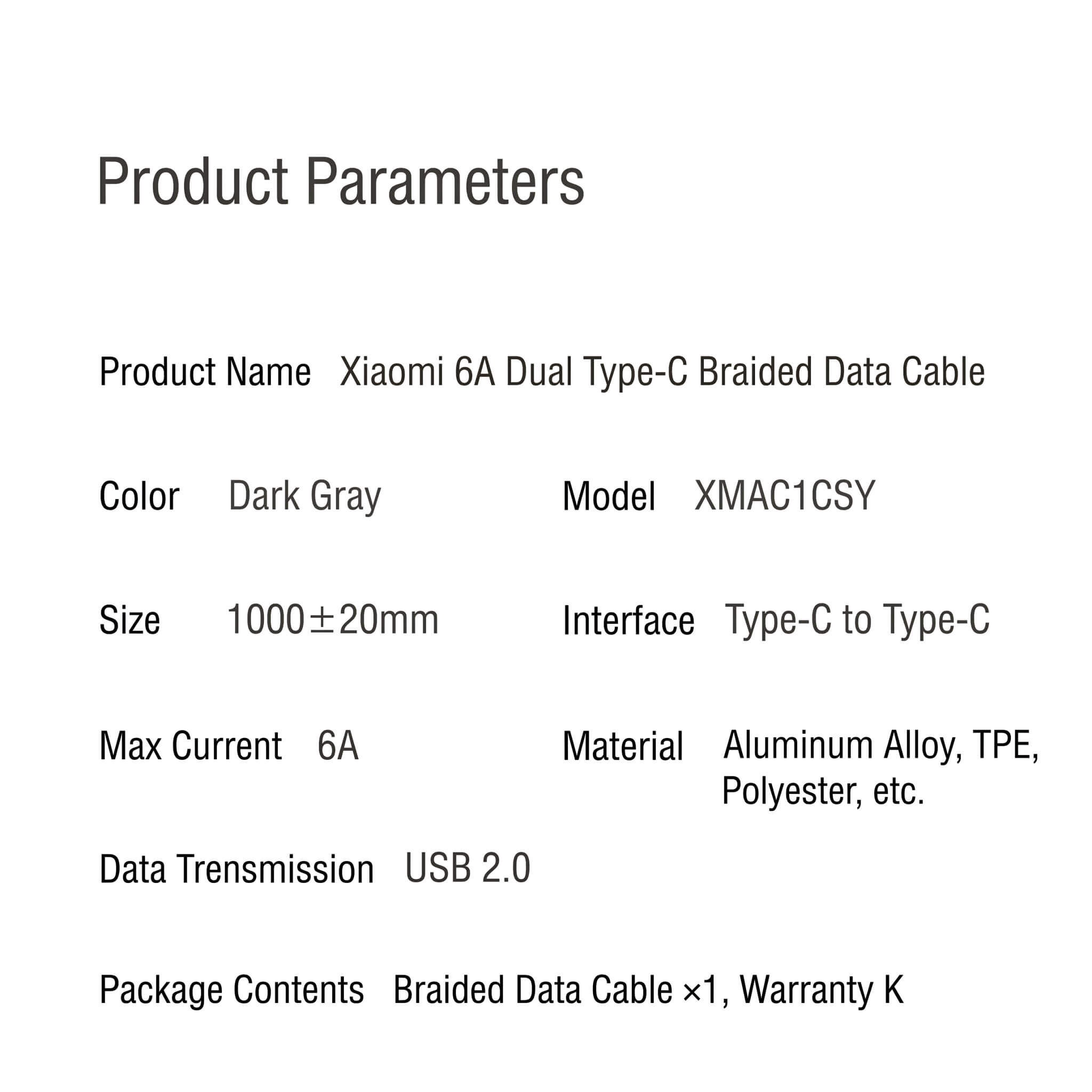 Xiaomi 6A Dual Type-C Braided Data Cable