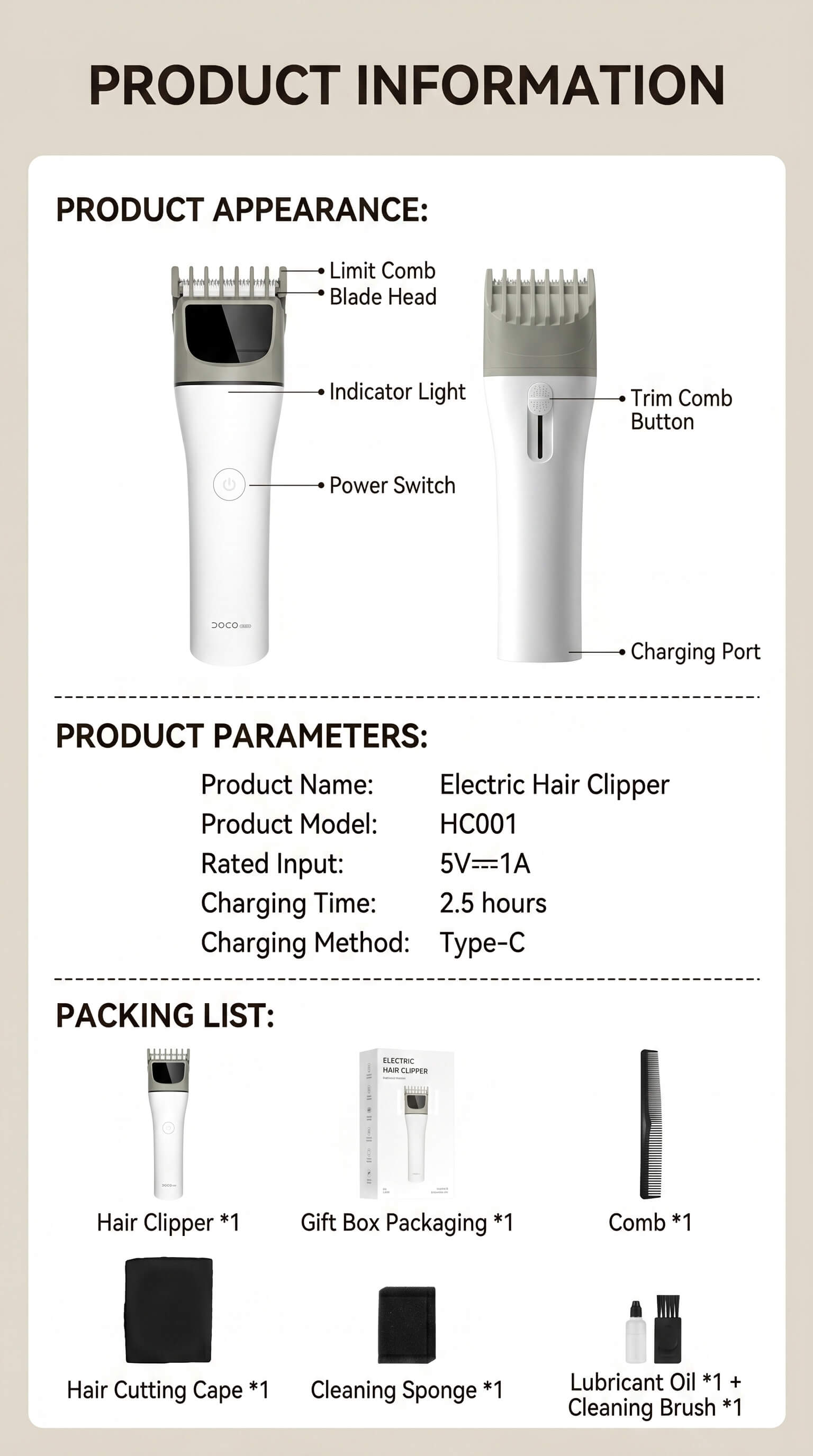 DOCO Electric Hair Clipper