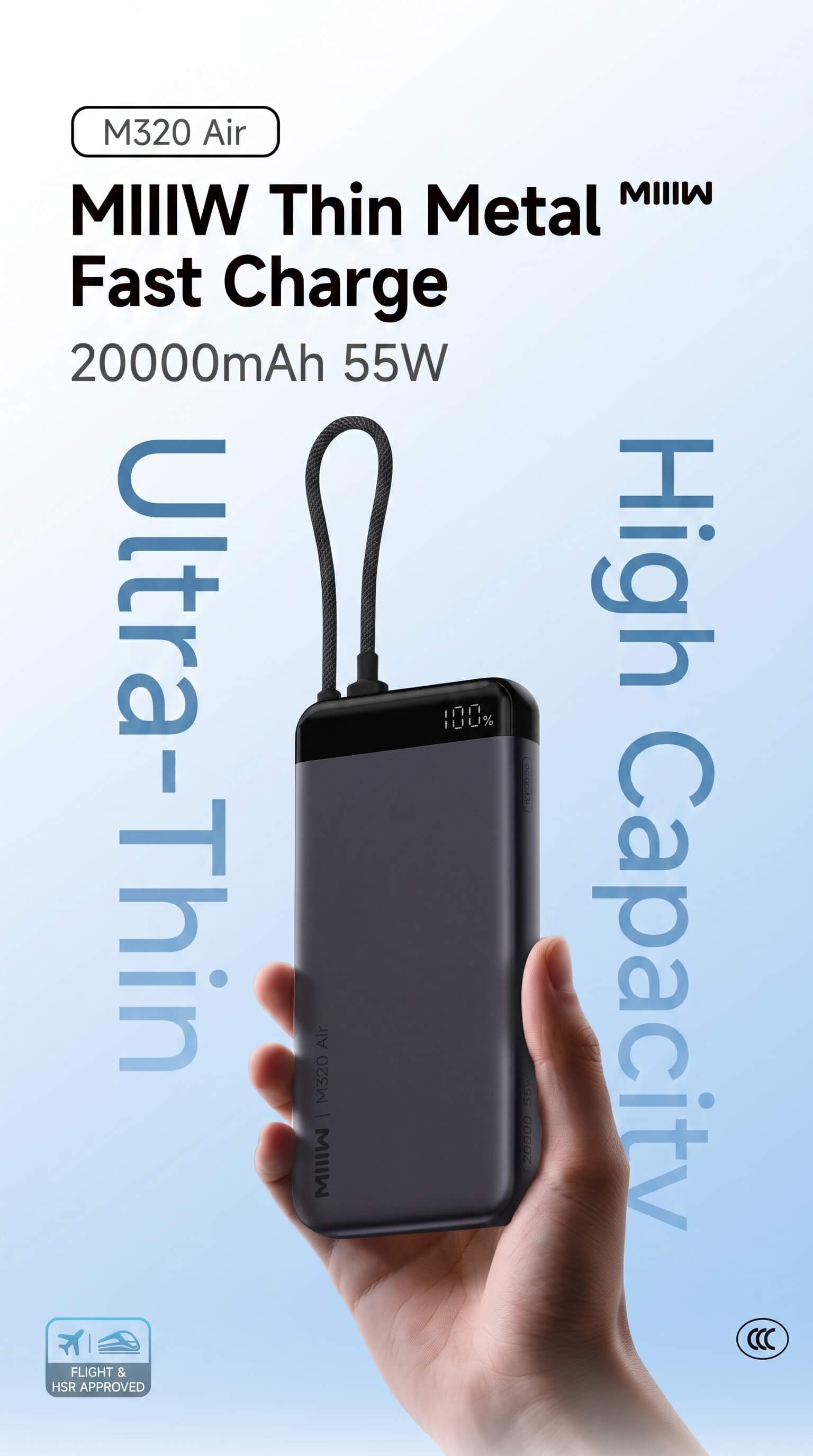 Miwu Ultra-thin Power Bank with Built-in Cable 20000mAh