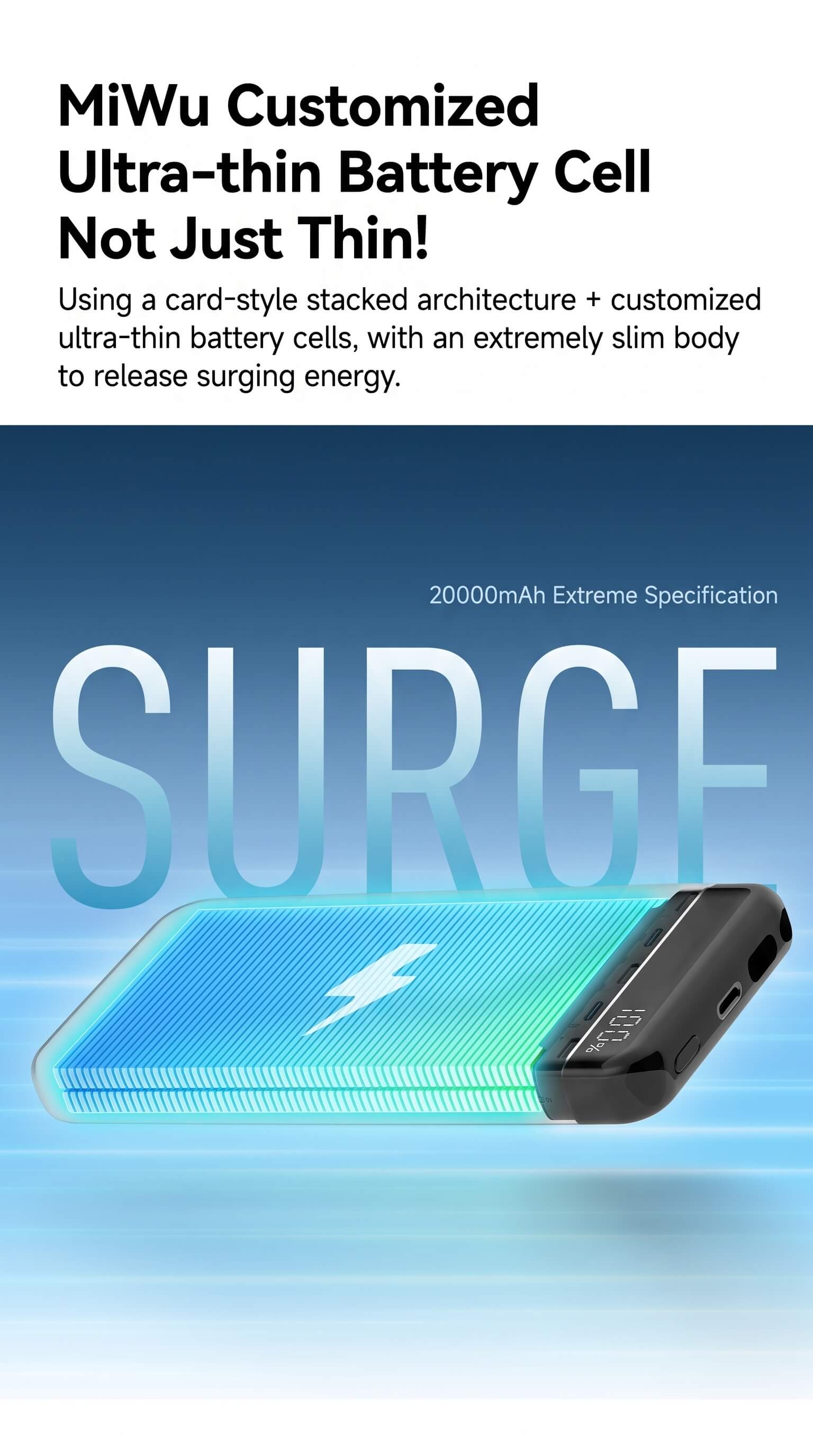 Miwu Ultra-thin Power Bank with Built-in Cable 20000mAh