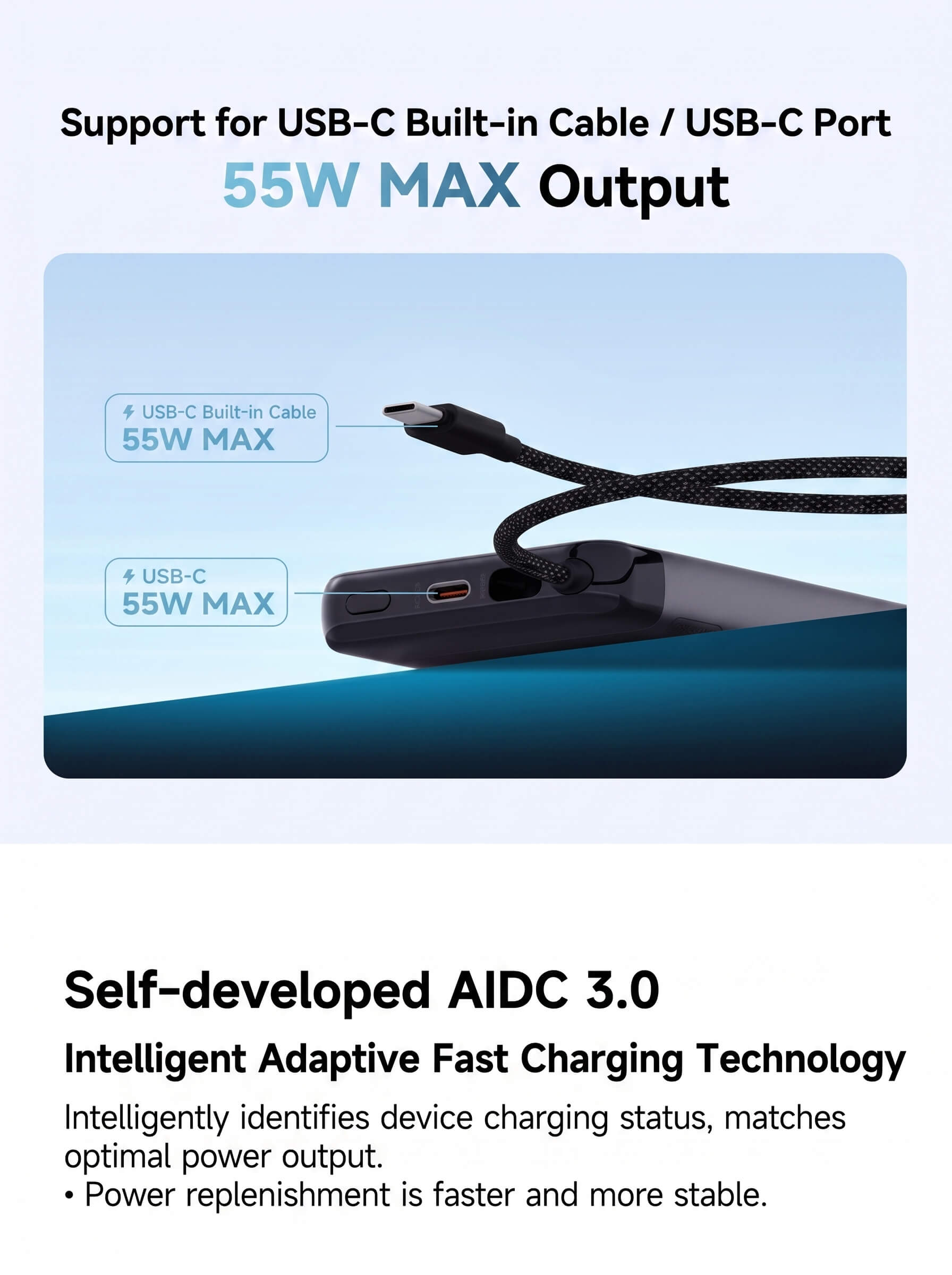 Miwu Ultra-thin Power Bank with Built-in Cable 20000mAh