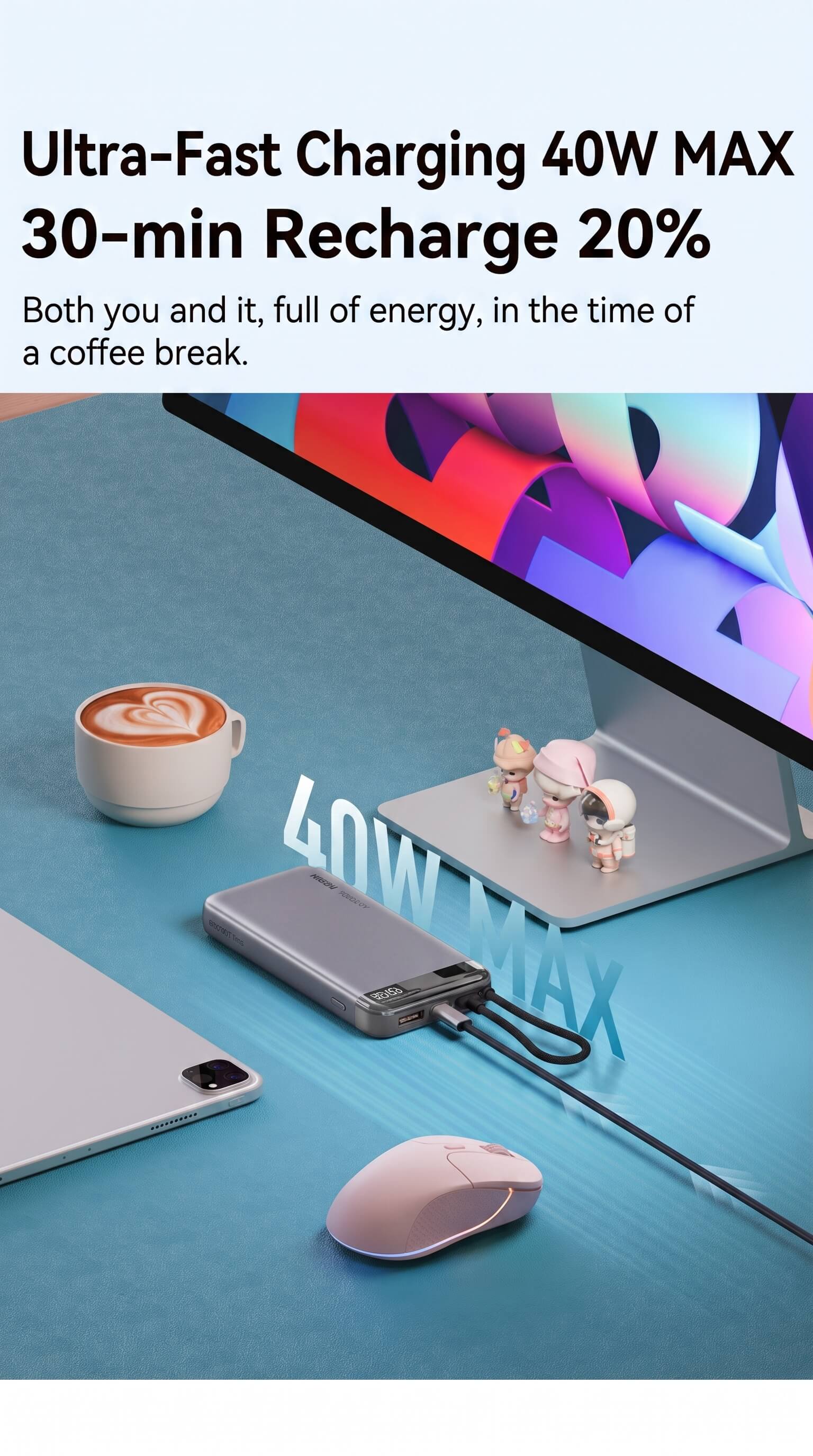 Miwu Ultra-thin Power Bank with Built-in Cable 20000mAh