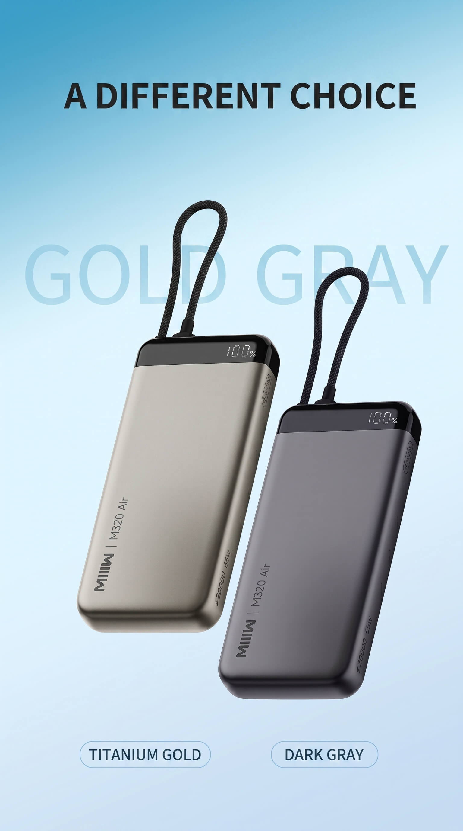 Miwu Ultra-thin Power Bank with Built-in Cable 20000mAh