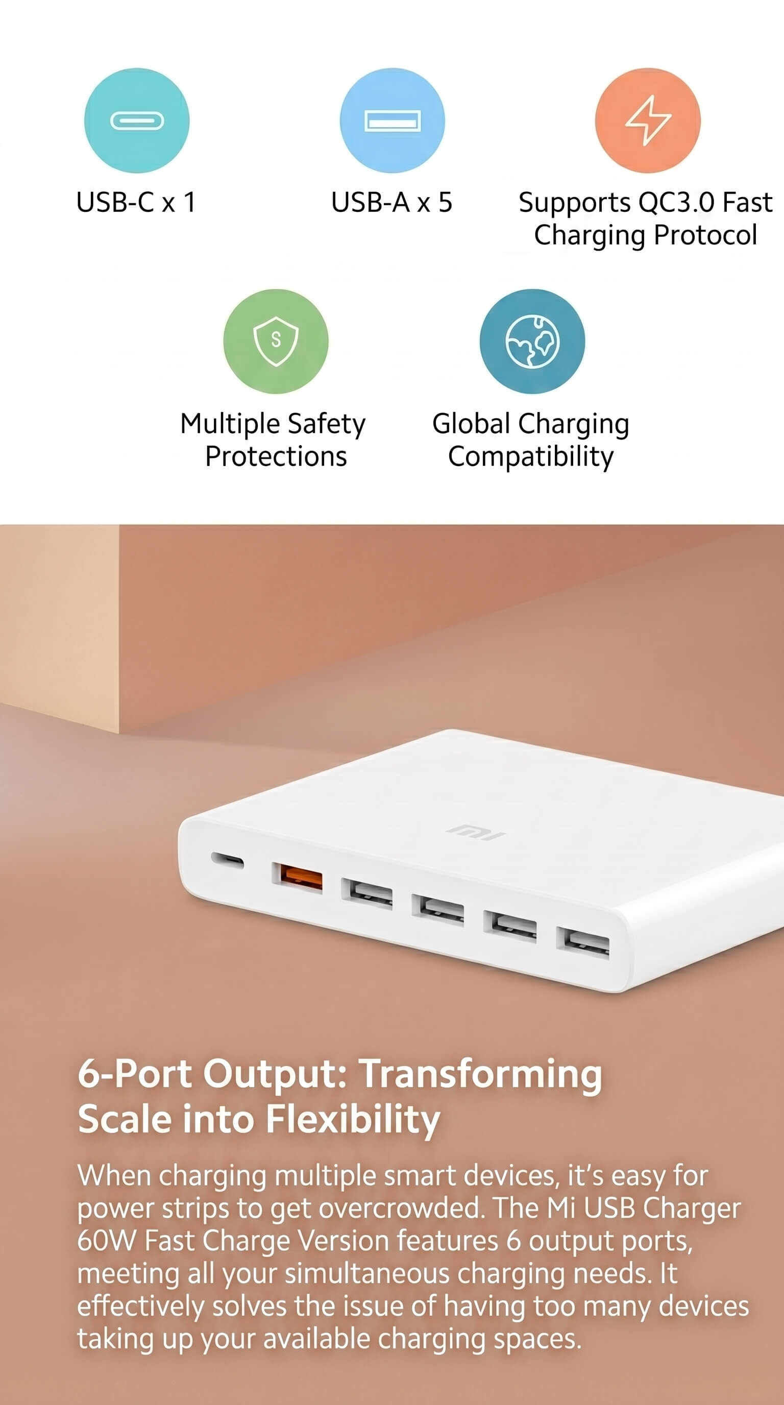 Xiaomi USB Charger 60W Fast Charging Version (6 Ports)