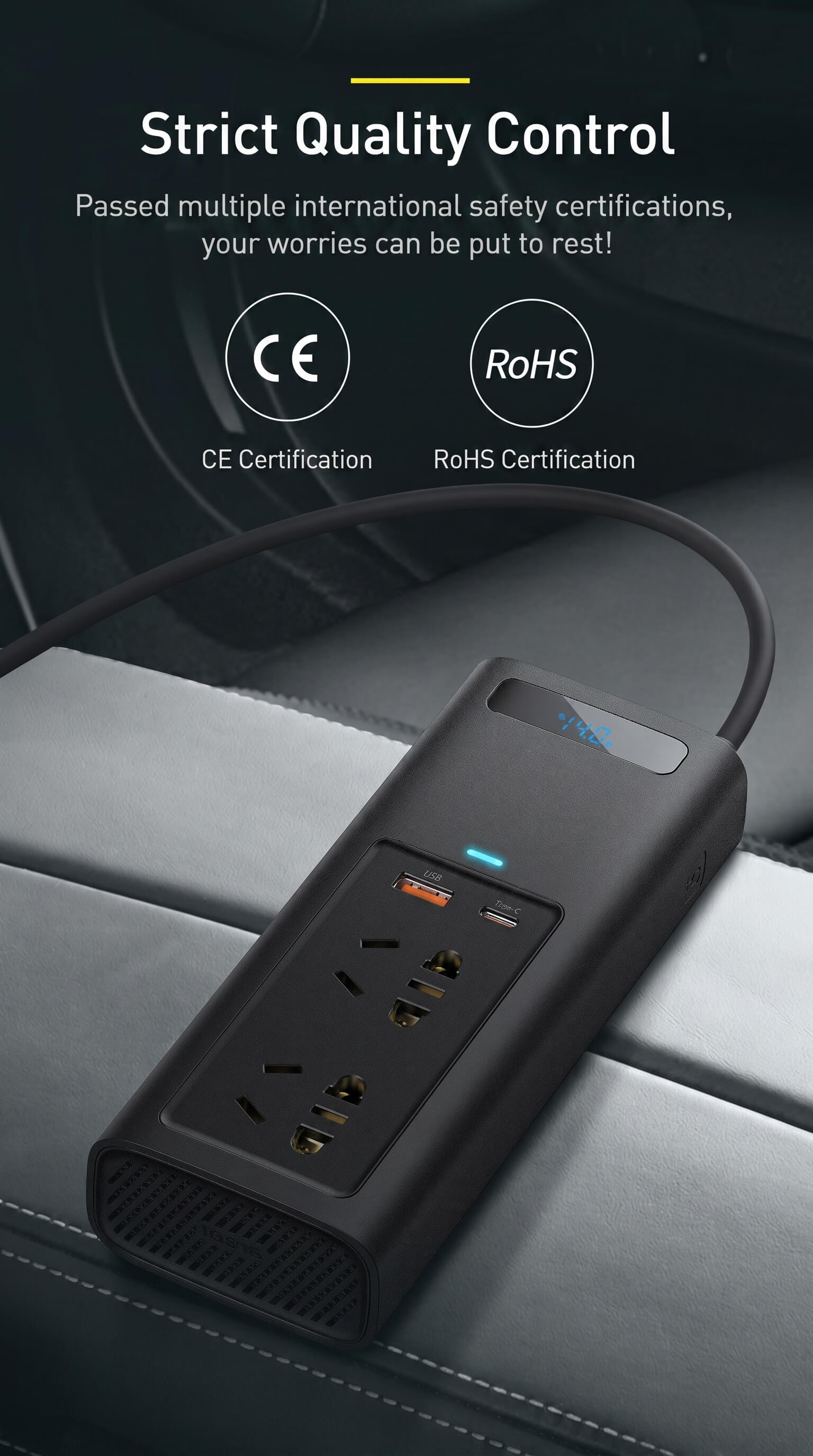 Baseus 150W Car Inverter Dual USB Car Charger