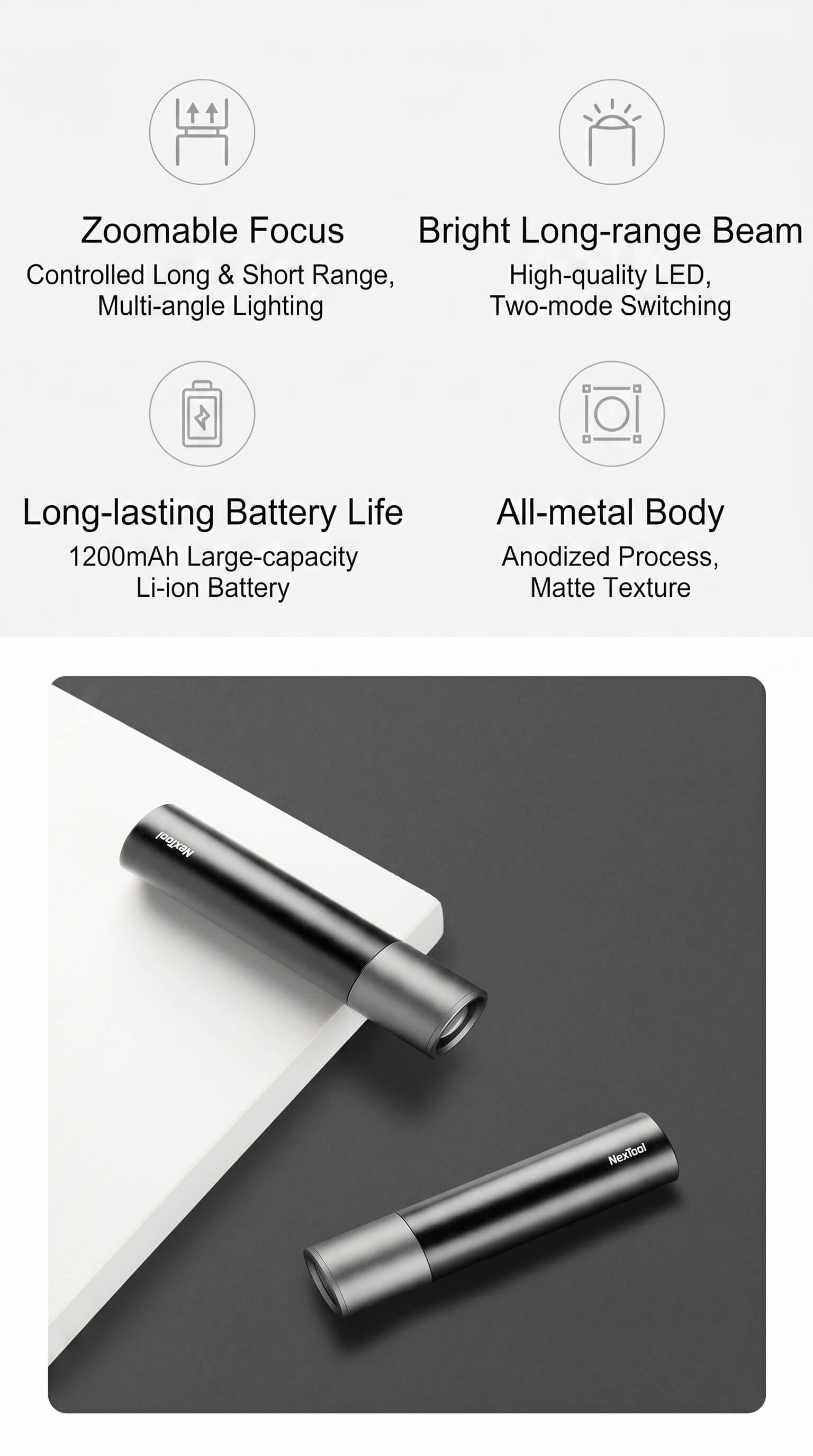 Natto Minimalist Zoom Flashlight