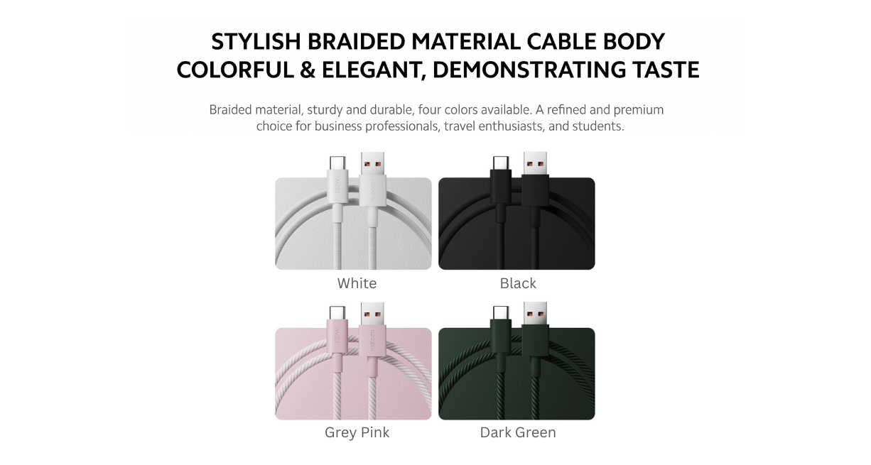 Xiaomi 6A Braided Fast Charging Data Cable USB-A to USB-C