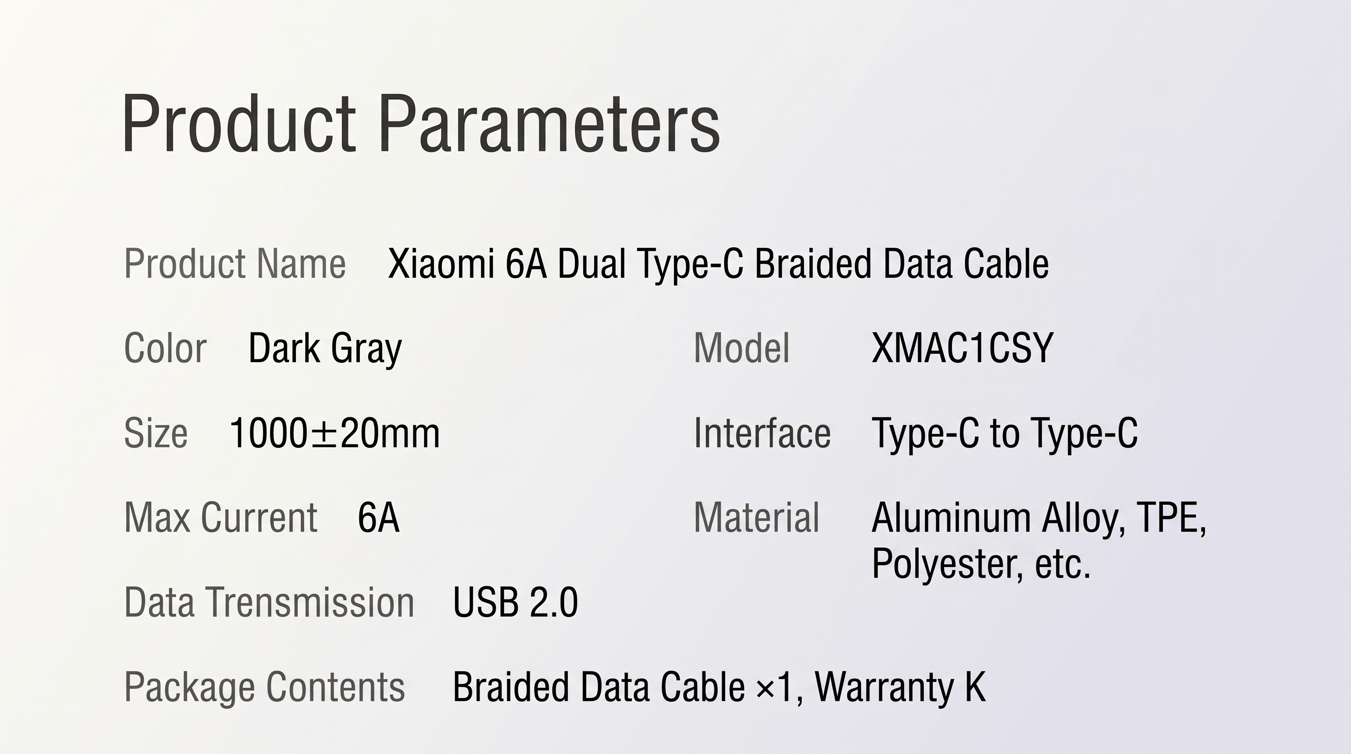 Xiaomi 6A Dual Type-C Braided Data Cable