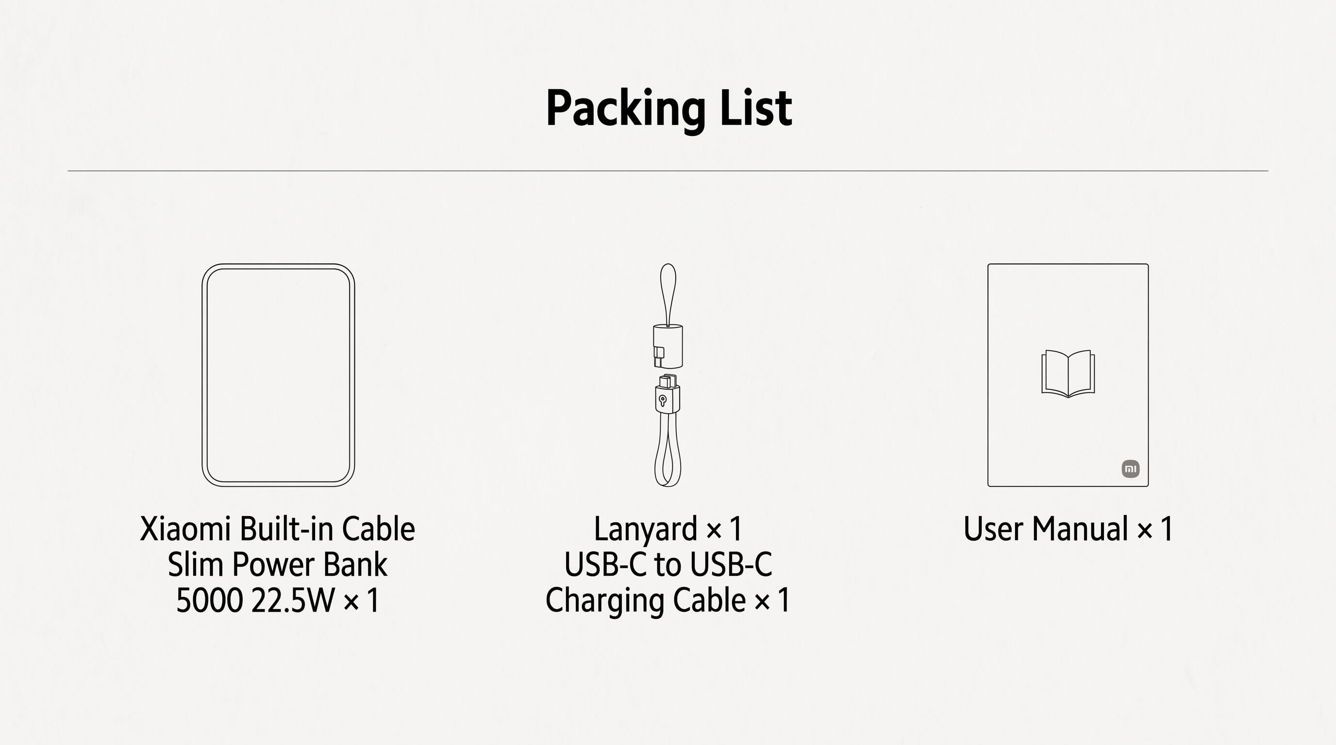 Xiaomi 5000mAh 22.5W Ultra-thin with Built in cable  Power Bank
