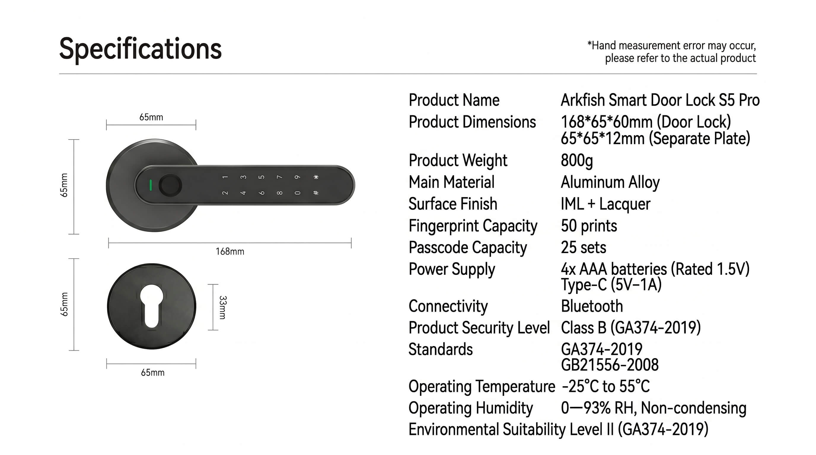Arkfish Smart Door Lock S5 Pro Single-Lock