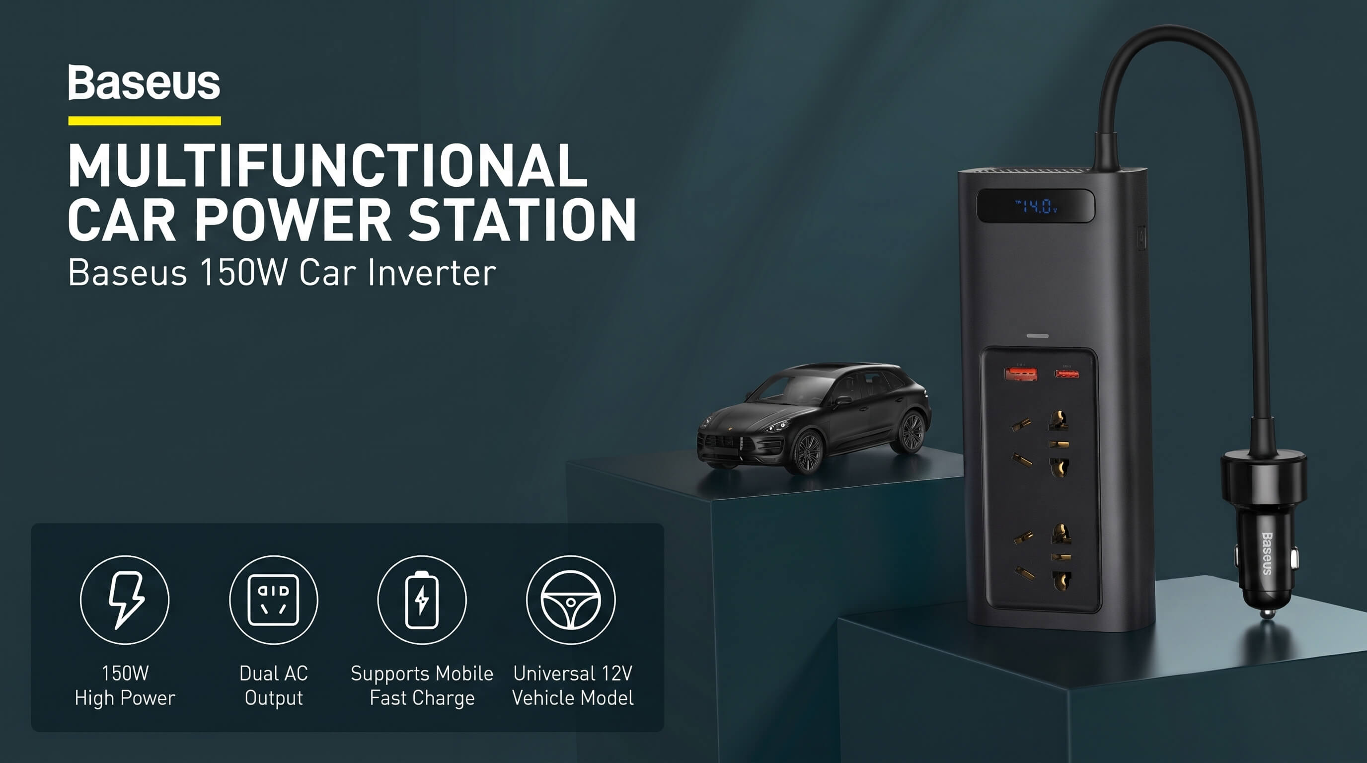 Baseus 150W Car Inverter Dual USB Car Charger