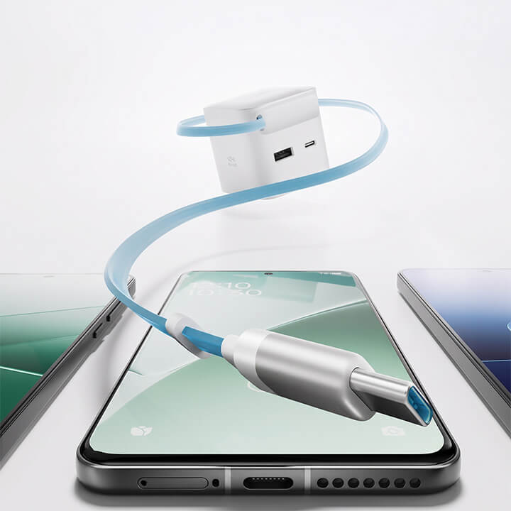 CUKTECH 65W GaN Charger With Built-in Telescopic USB-C Cable